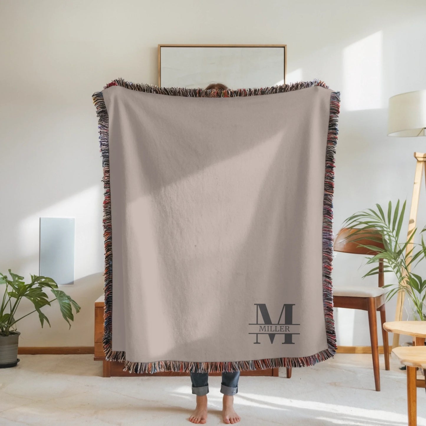 Personalized Corner Monogram Initial Blanket – Custom Family Last Name Art, Meaningful Housewarming Gift
