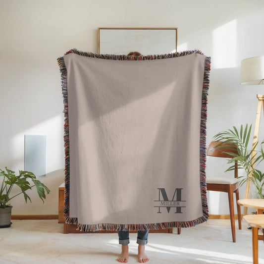 Personalized Corner Monogram Initial Blanket – Custom Family Last Name Art, Meaningful Housewarming Gift