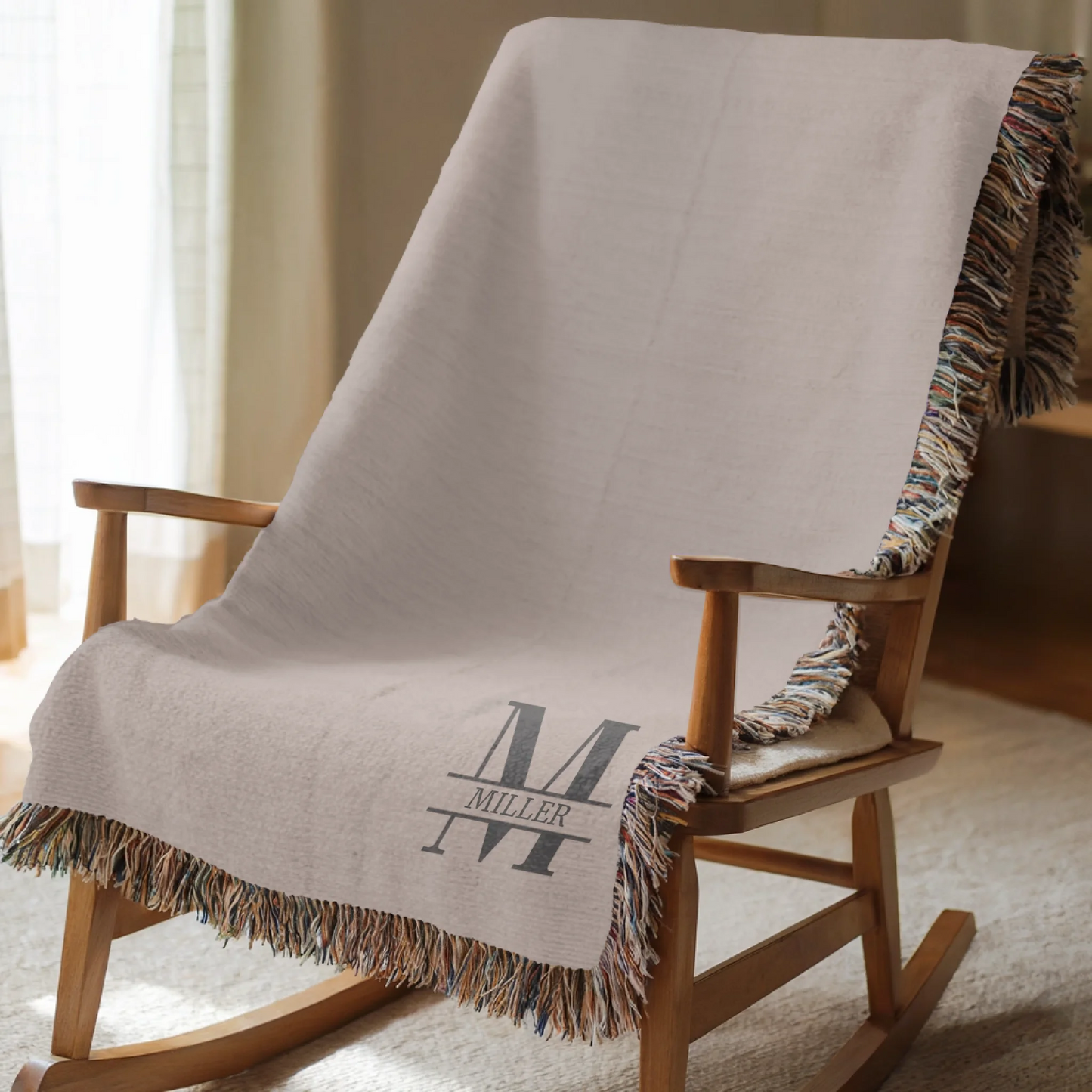 Personalized Corner Monogram Initial Blanket – Custom Family Last Name Art, Meaningful Housewarming Gift