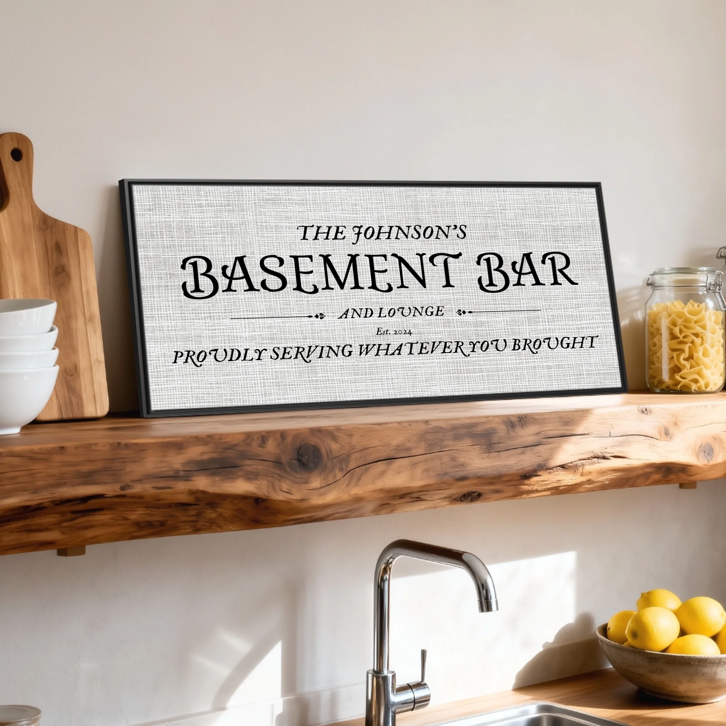 Shelf over kitchen sink black framed wide format 2.1