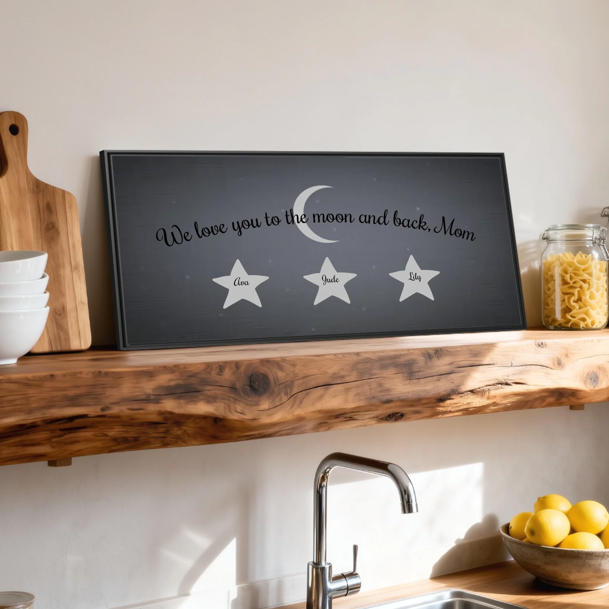 Shelf over kitchen sink black framed wide format 2.1
