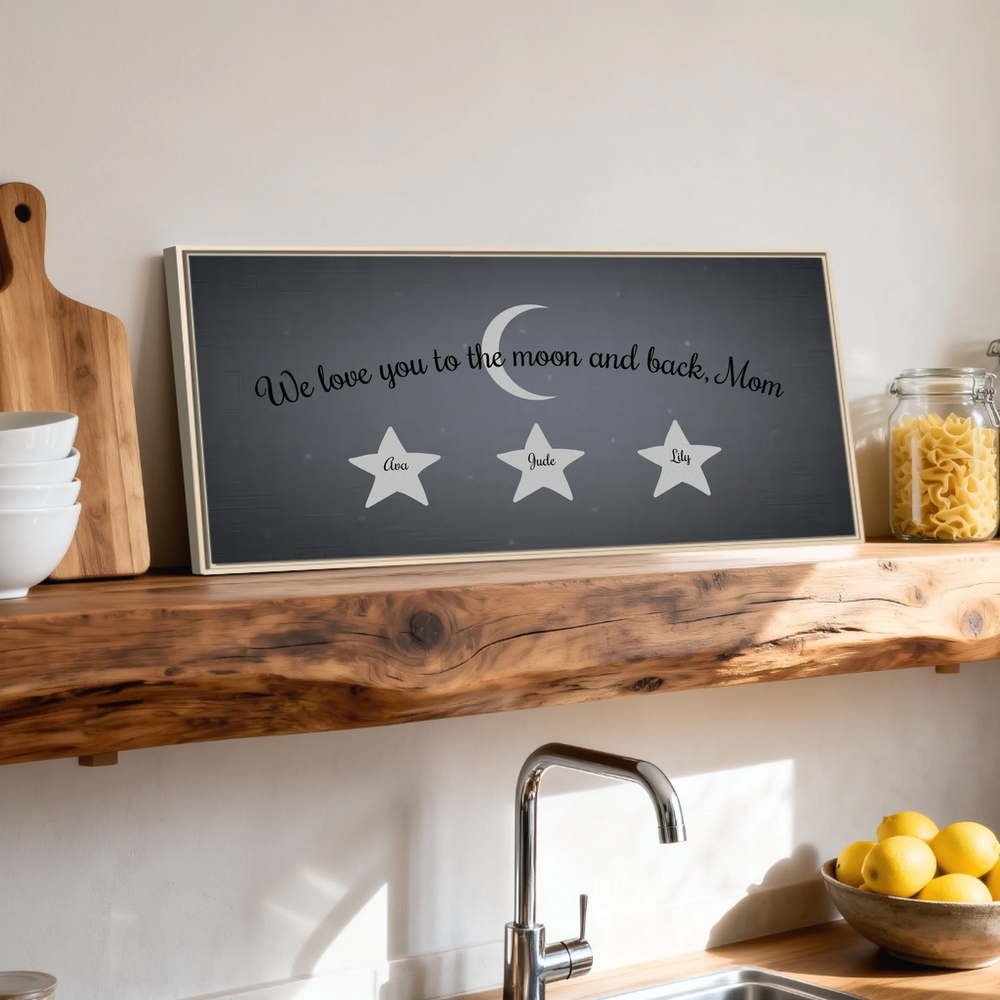 Shelf over kitchen sink natural framed wide format 2.1