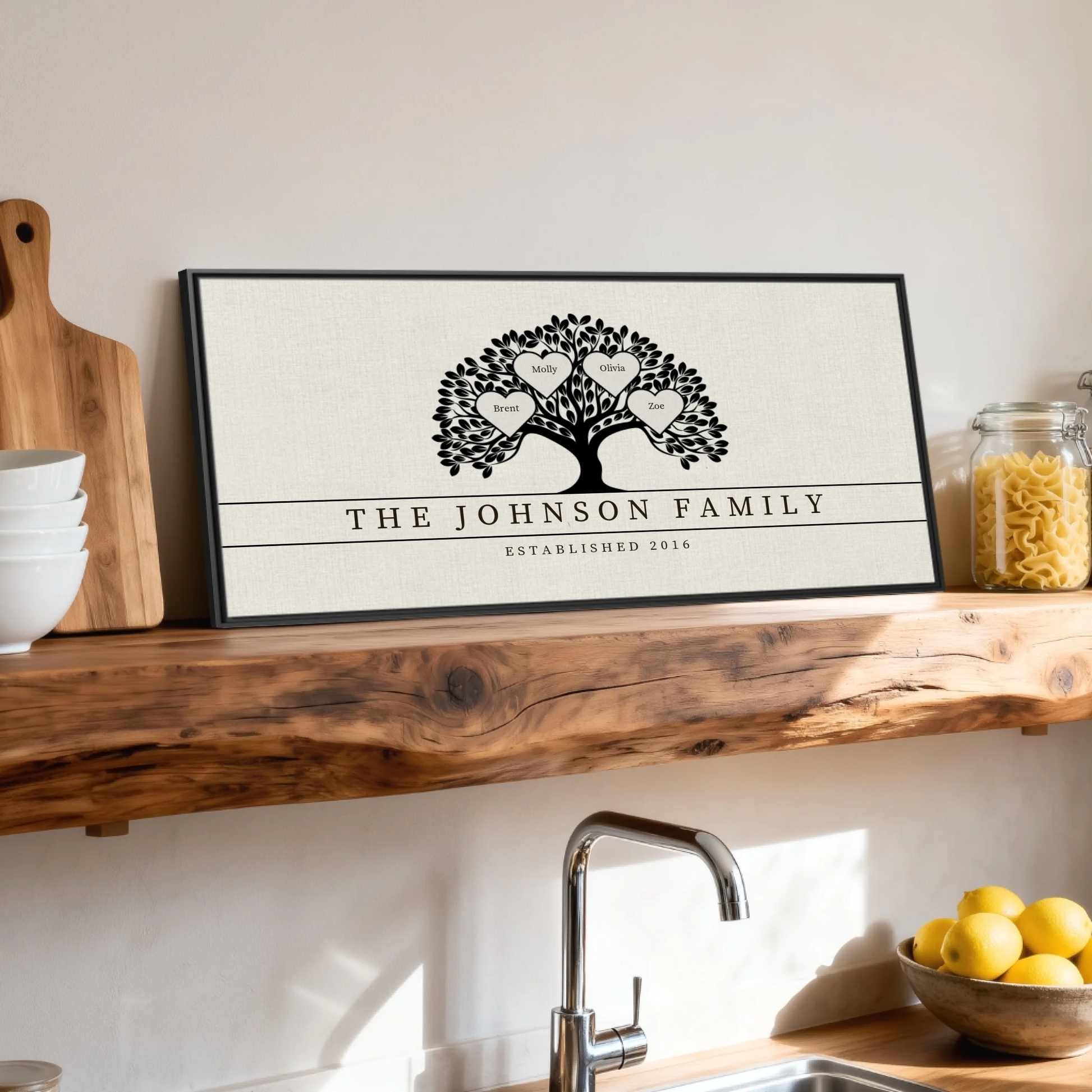 Shelf over kitchen sink black framed wide format 2.1