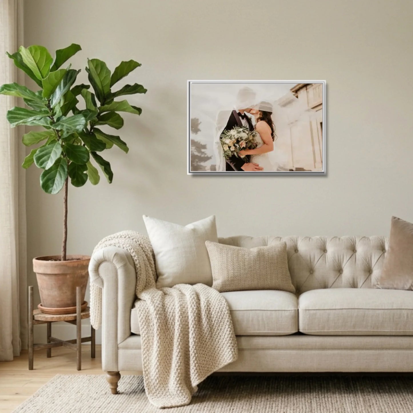 White framed 36x24 Horizontal Canvas (2.3) Lifestyle Mockup