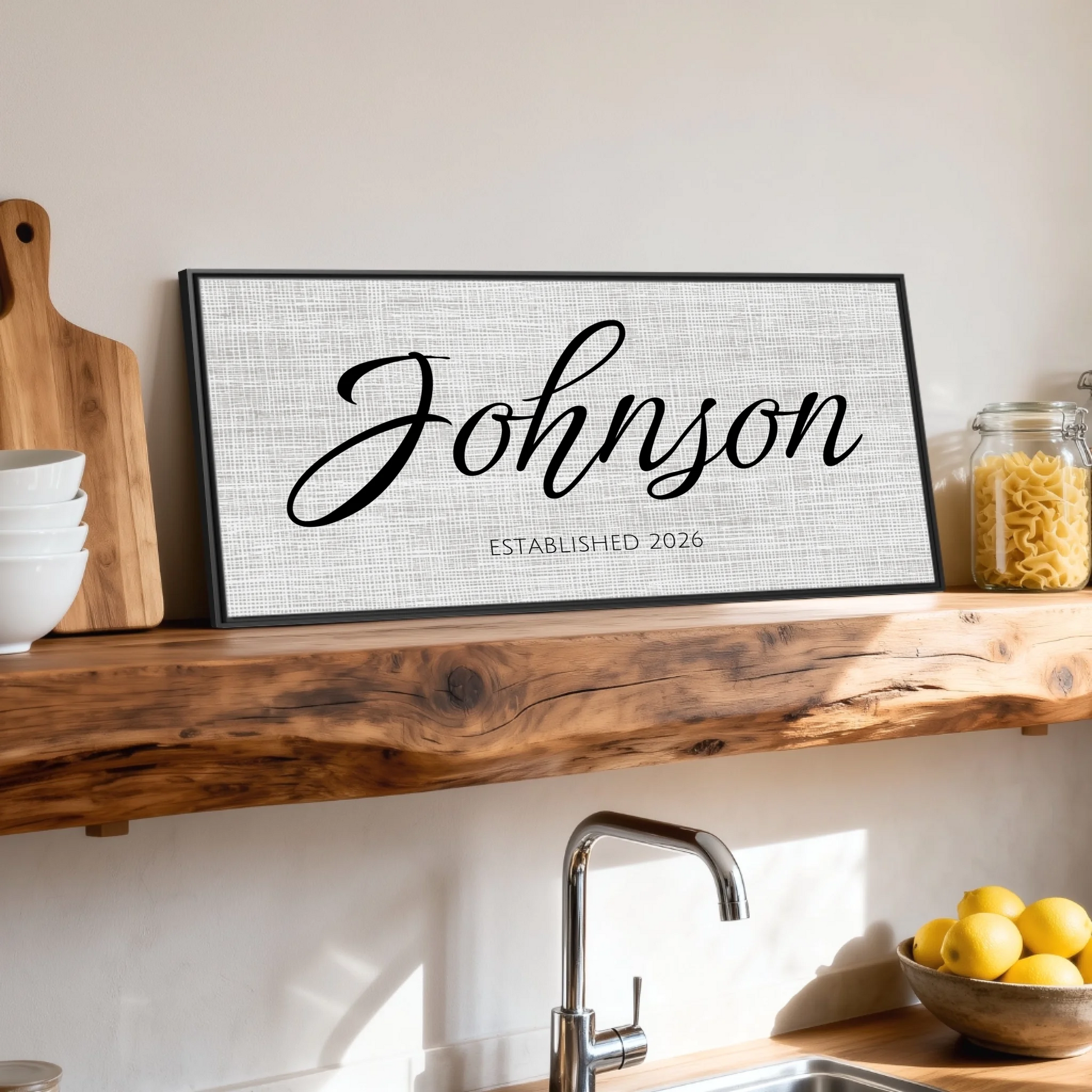 Shelf over kitchen sink black framed wide format 2.1
