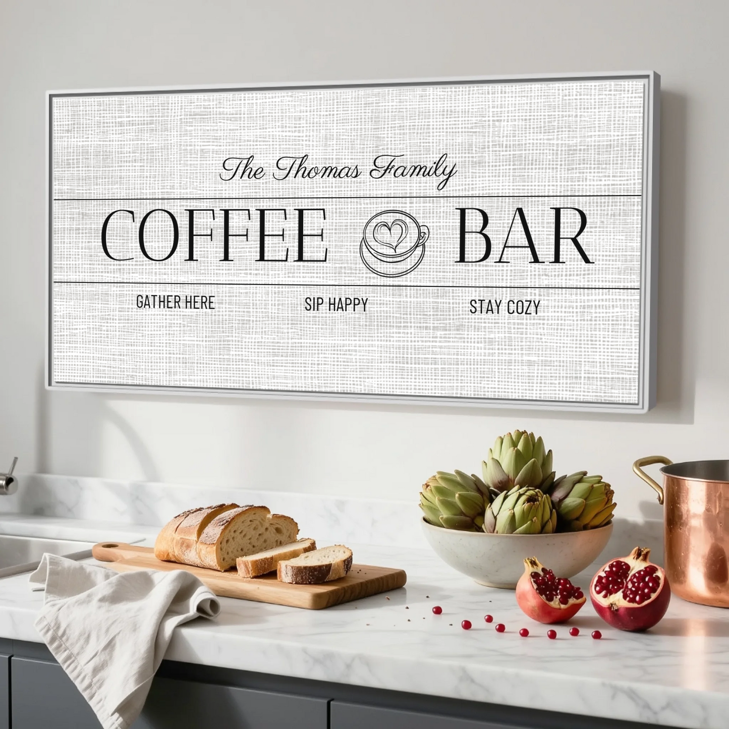 Kitchen White Framed Wide Format 2.1 Canvas Mockup