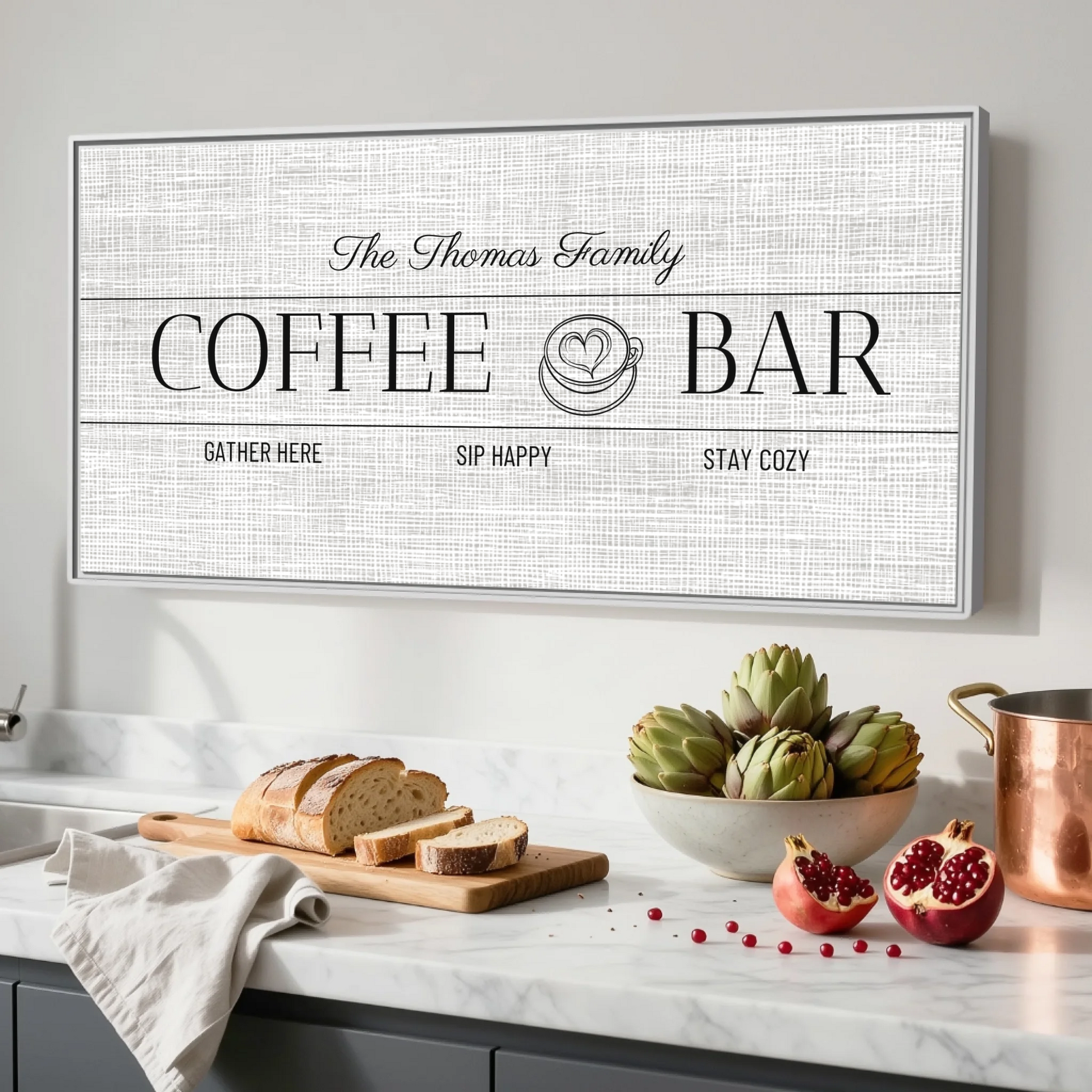 Kitchen White Framed Wide Format 2.1 Canvas Mockup