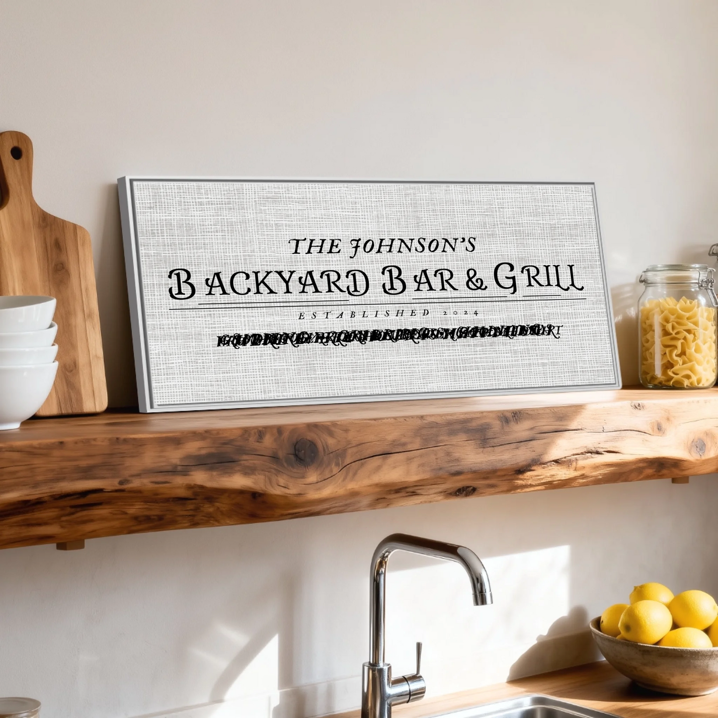 Shelf over kitchen sink white framed wide format 2.1