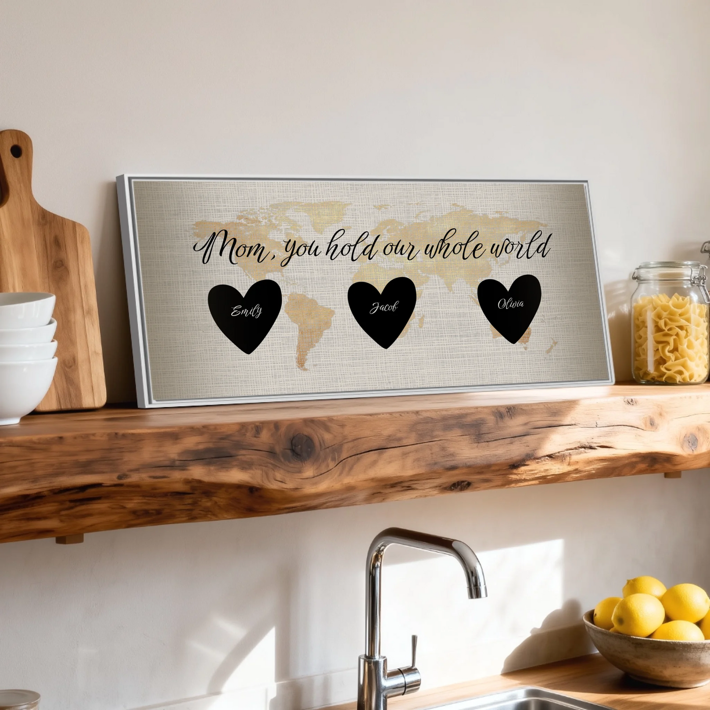 Shelf over kitchen sink white framed wide format 2.1