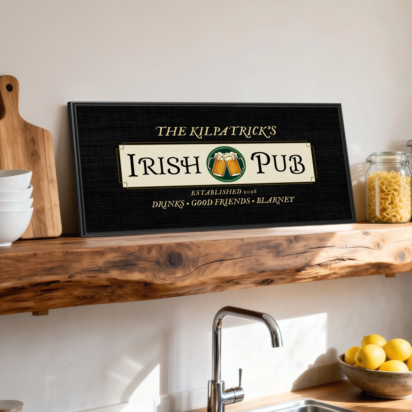 Shelf over kitchen sink black framed wide format 2.1