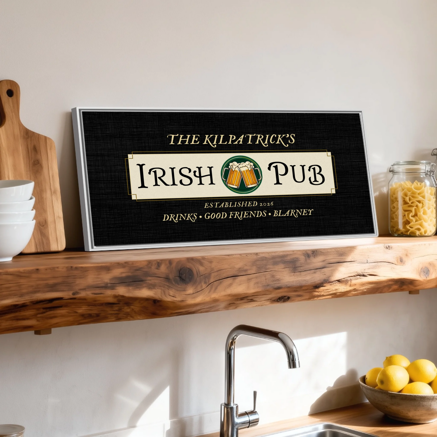 Shelf over kitchen sink white framed wide format 2.1