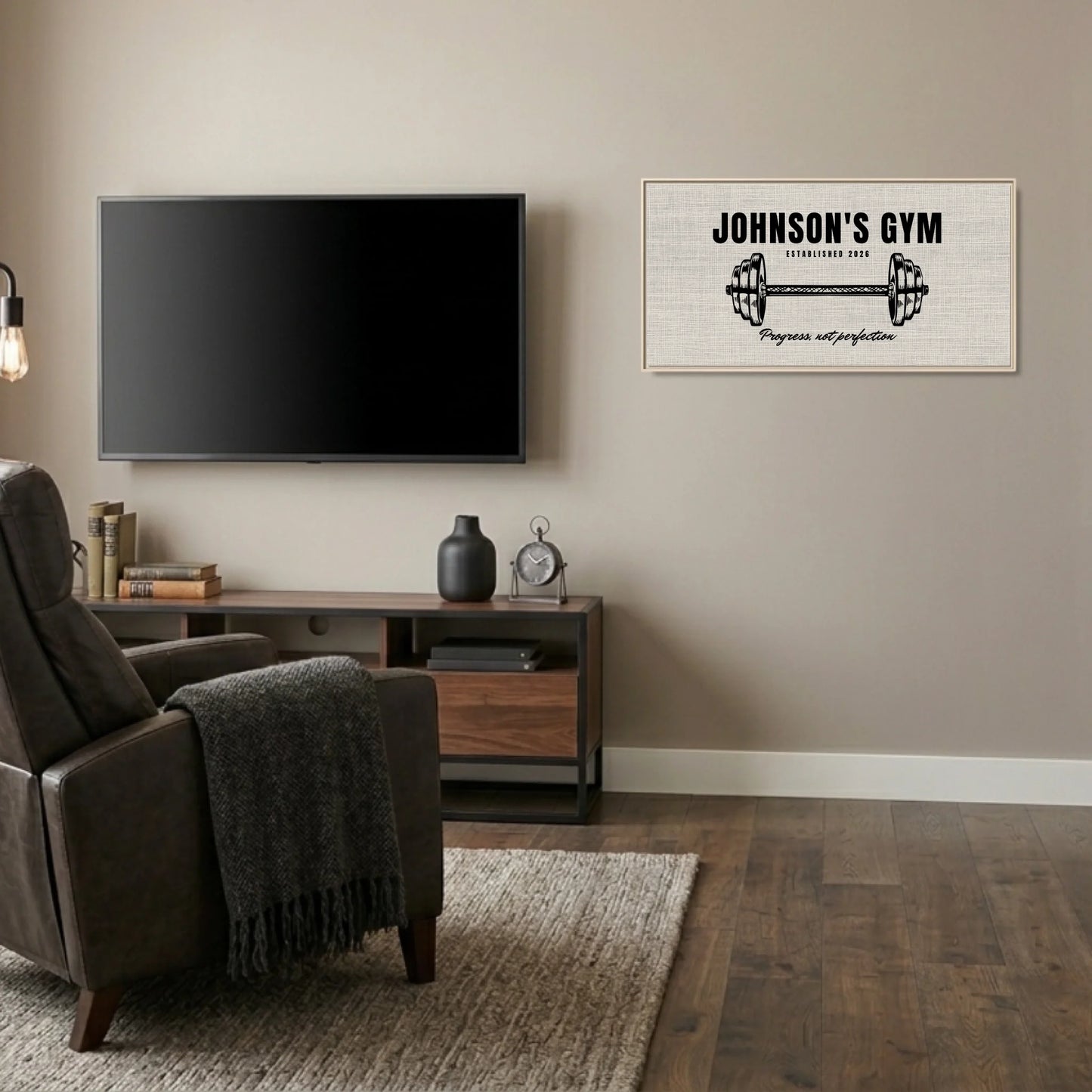 Man Cave Natural Frame Wide Format 2.1 Canvas Mockup