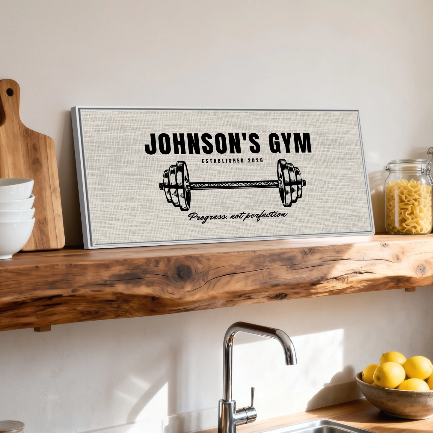 Shelf over kitchen sink white framed wide format 2.1