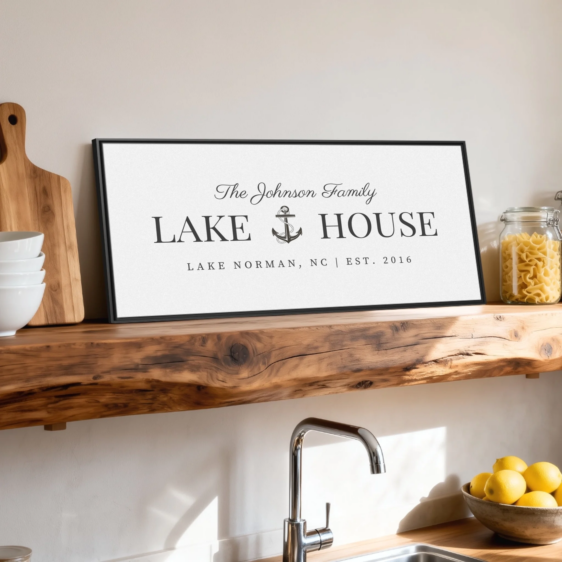 Shelf over kitchen sink black framed wide format 2.1