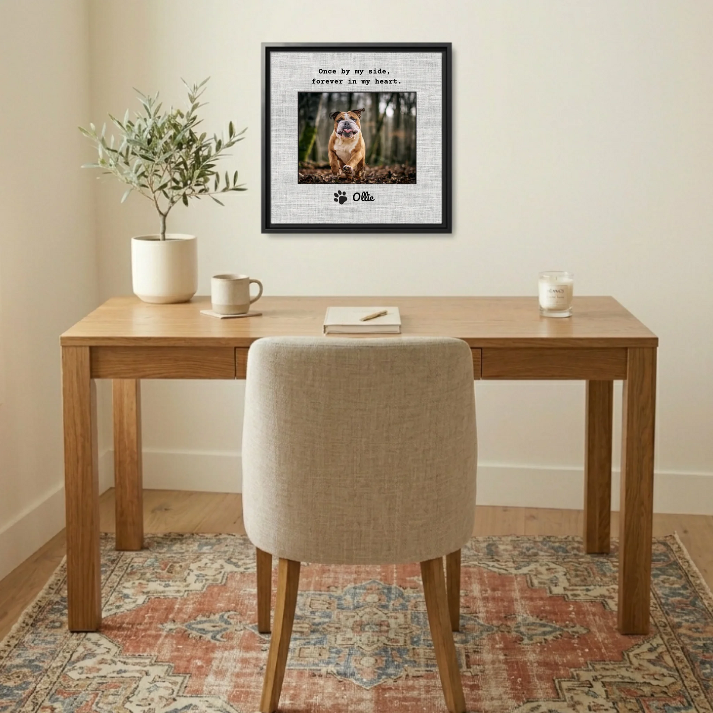 Pet Memorial Canvas Print with Photo Upload – Forever in My Heart Poem, Personalized Pet Name with Paw Print Tribute Wall Art