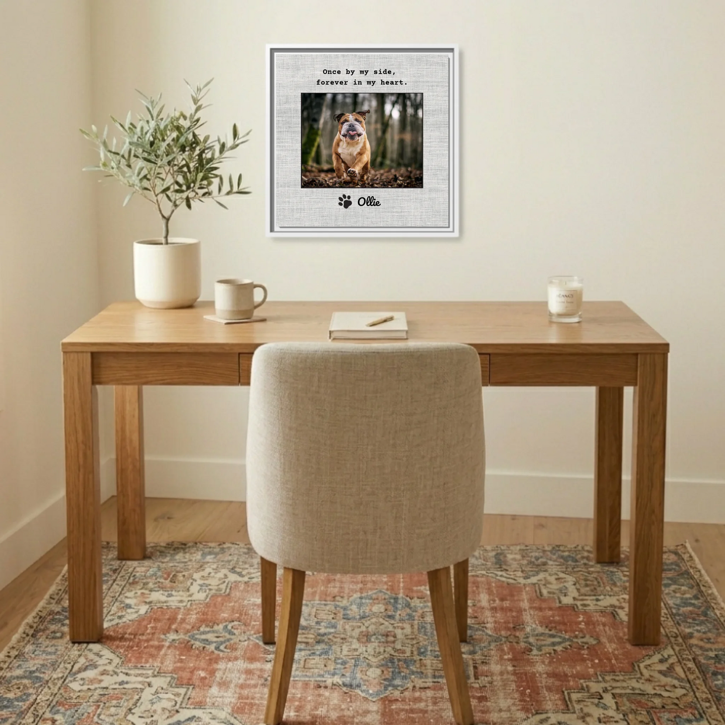 Pet Memorial Canvas Print with Photo Upload – Forever in My Heart Poem, Personalized Pet Name with Paw Print Tribute Wall Art