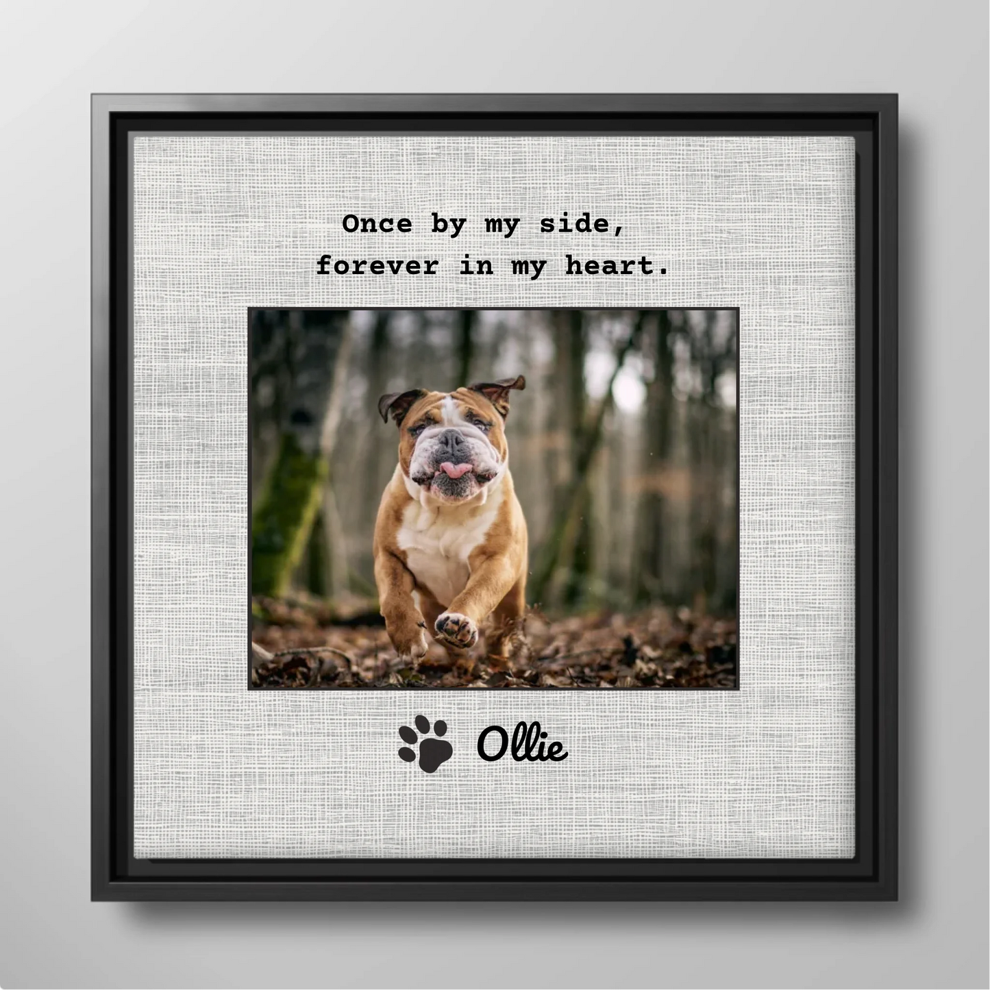 Pet Memorial Canvas Print with Photo Upload – Forever in My Heart Poem, Personalized Pet Name with Paw Print Tribute Wall Art