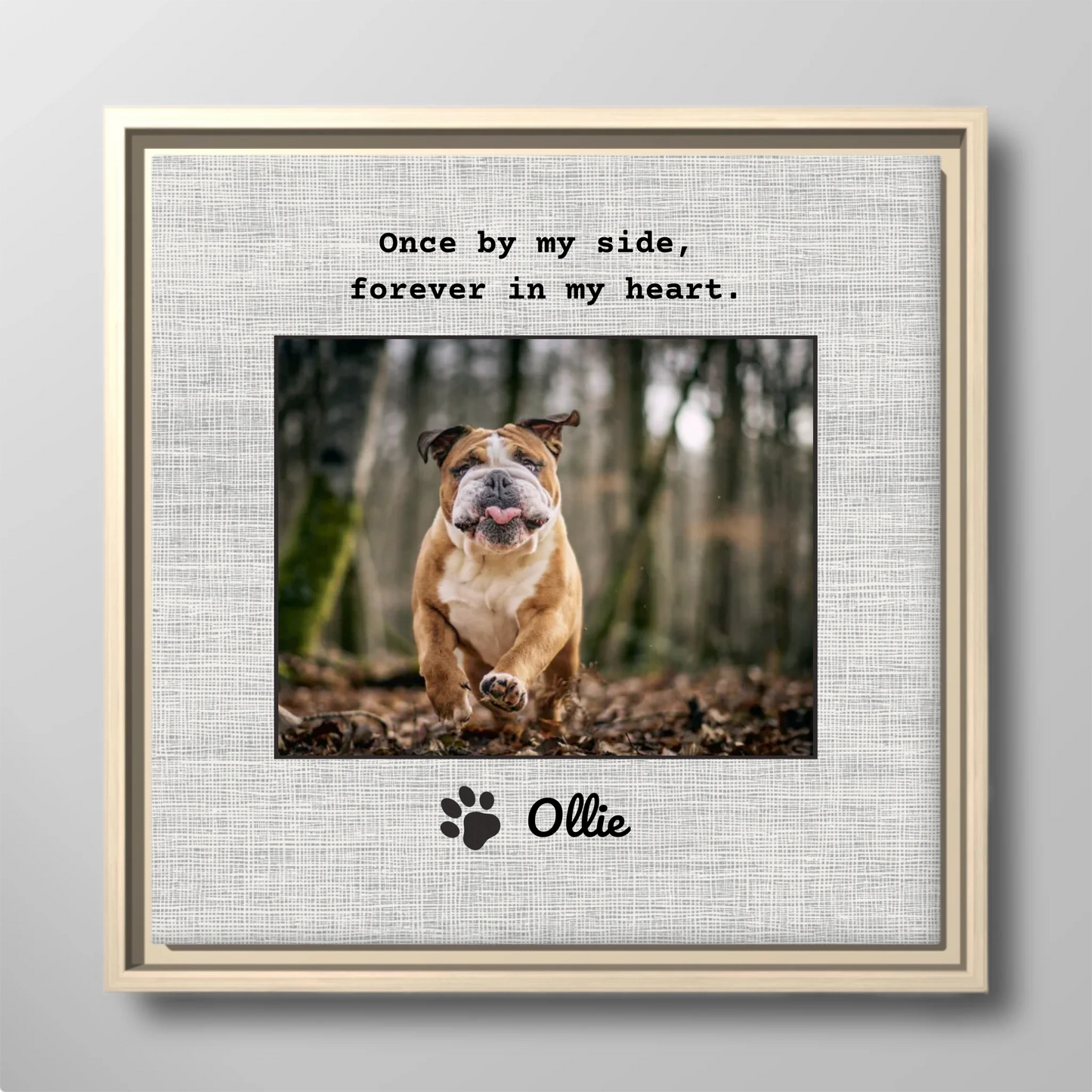 Pet Memorial Canvas Print with Photo Upload – Forever in My Heart Poem, Personalized Pet Name with Paw Print Tribute Wall Art