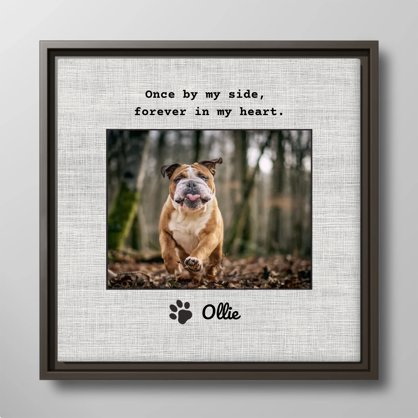 Pet Memorial Canvas Print with Photo Upload – Forever in My Heart Poem, Personalized Pet Name with Paw Print Tribute Wall Art