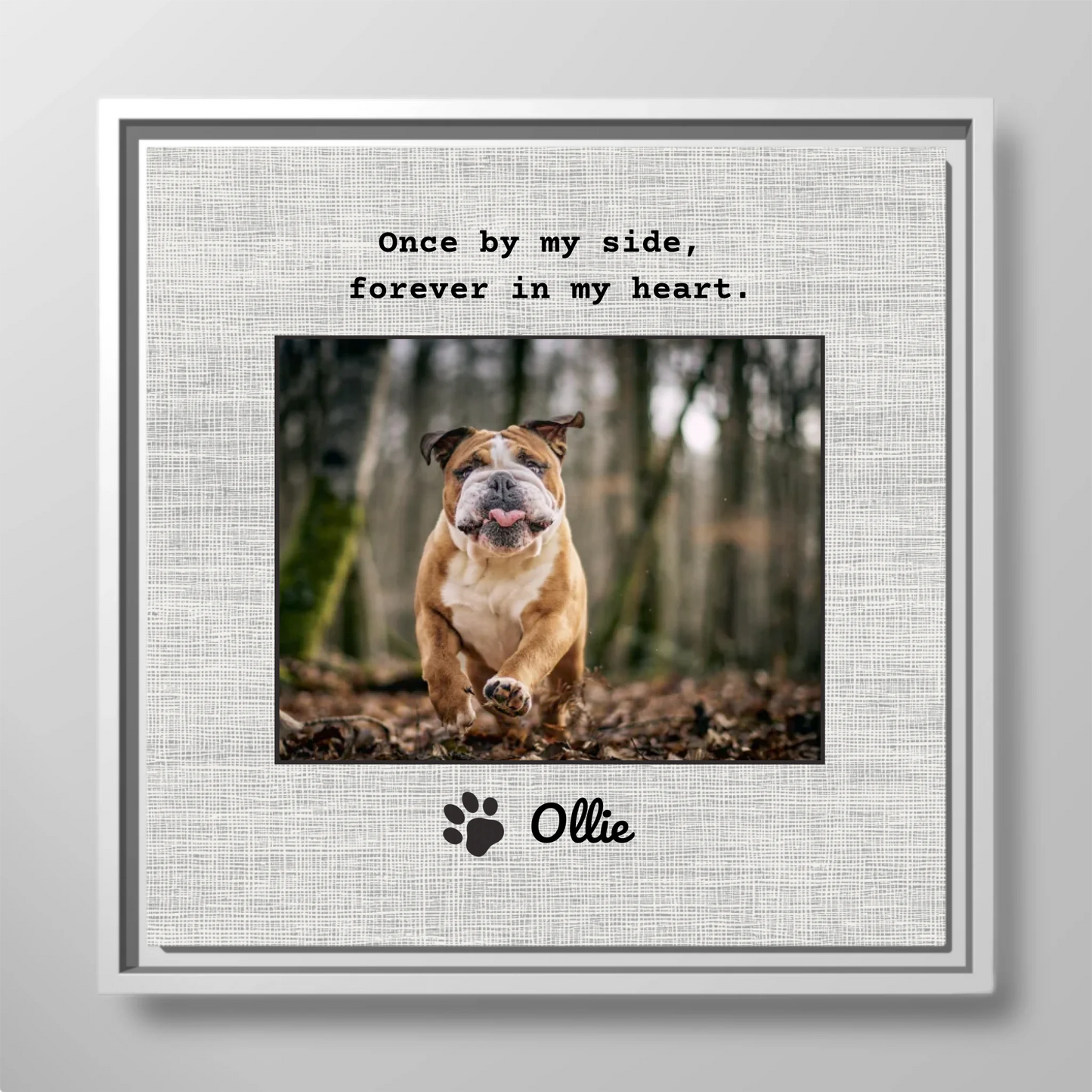 Pet Memorial Canvas Print with Photo Upload – Forever in My Heart Poem, Personalized Pet Name with Paw Print Tribute Wall Art
