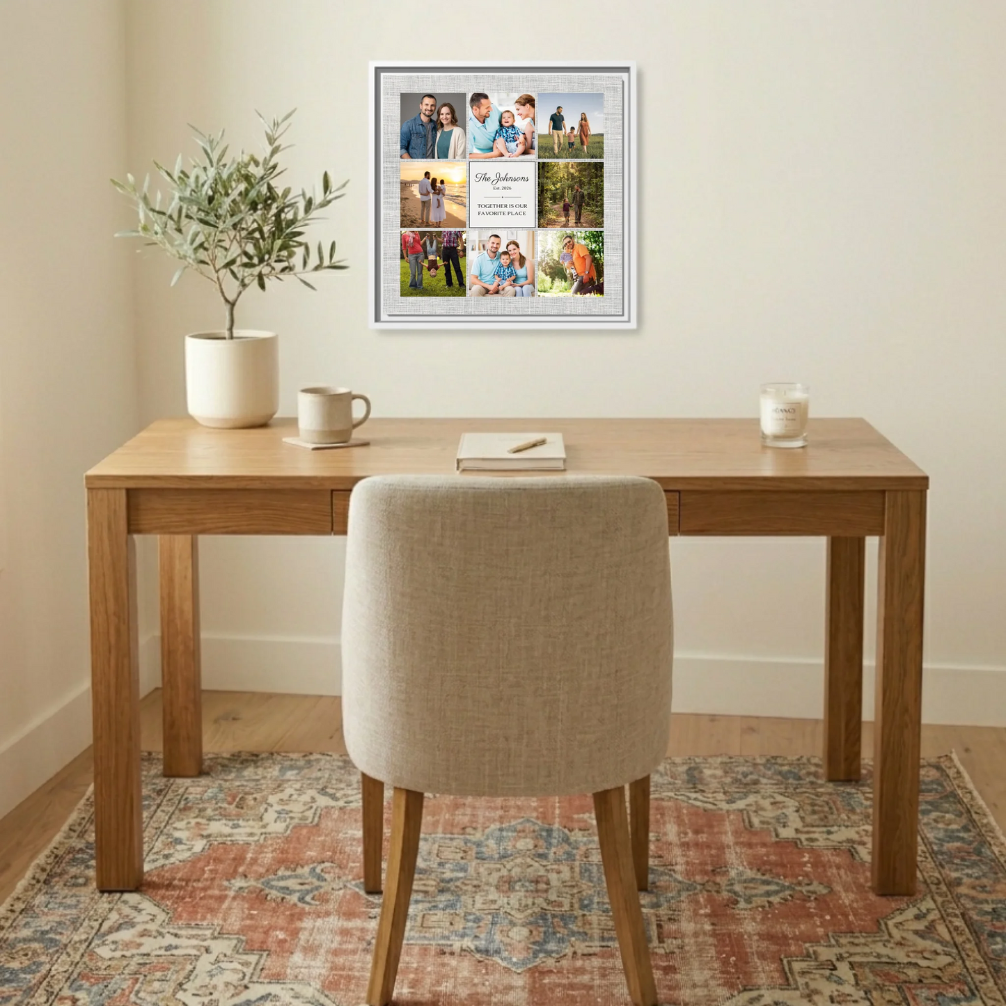 Square 9-Photo Family Collage Personalized Canvas Print with Established Date, Family Name & Custom Saying – Meaningful Wall Art