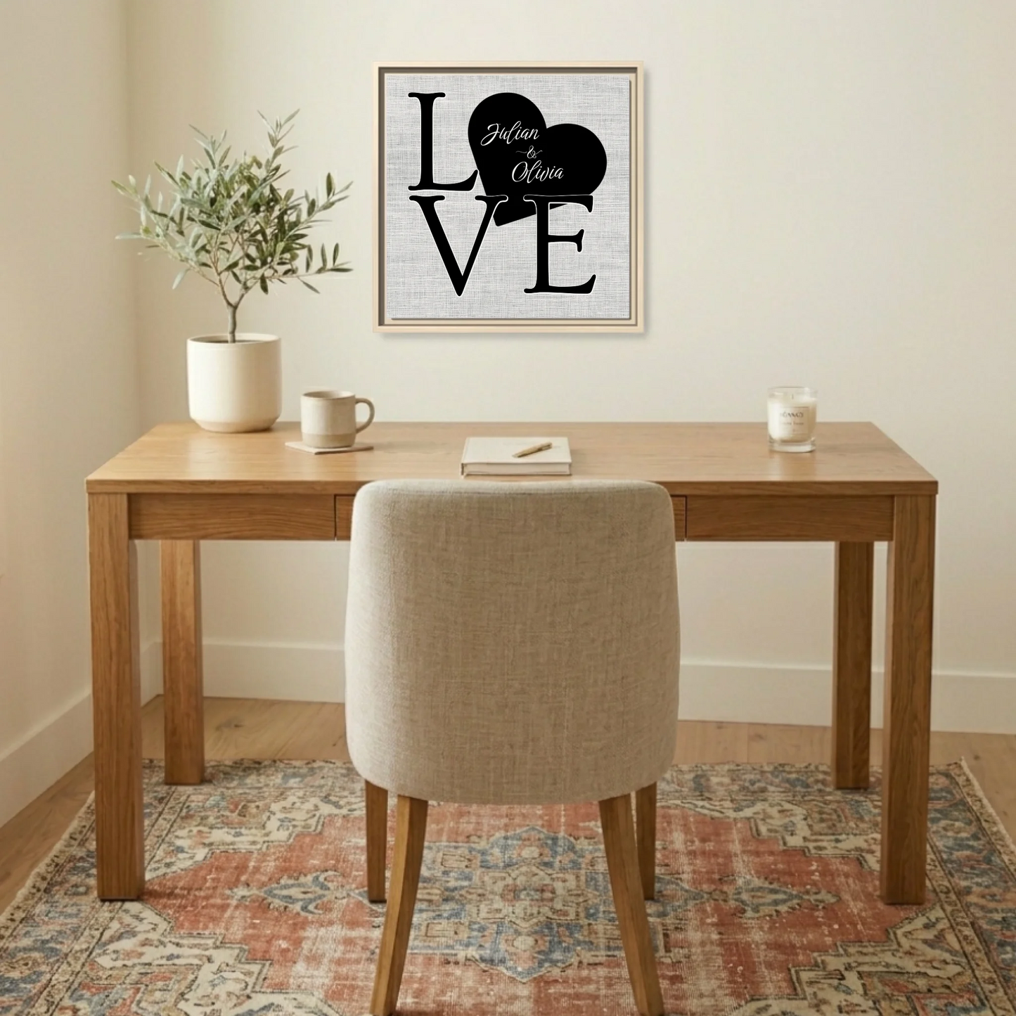 LOVE Canvas Print with Heart Custom Name Detail – Personalized Couple Names Romantic Wall Art Gift for Anniversary or Wedding