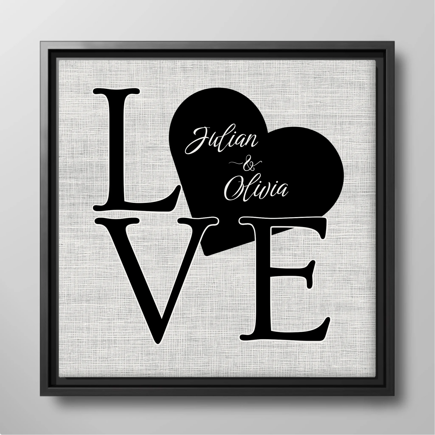 LOVE Canvas Print with Heart Custom Name Detail – Personalized Couple Names Romantic Wall Art Gift for Anniversary or Wedding