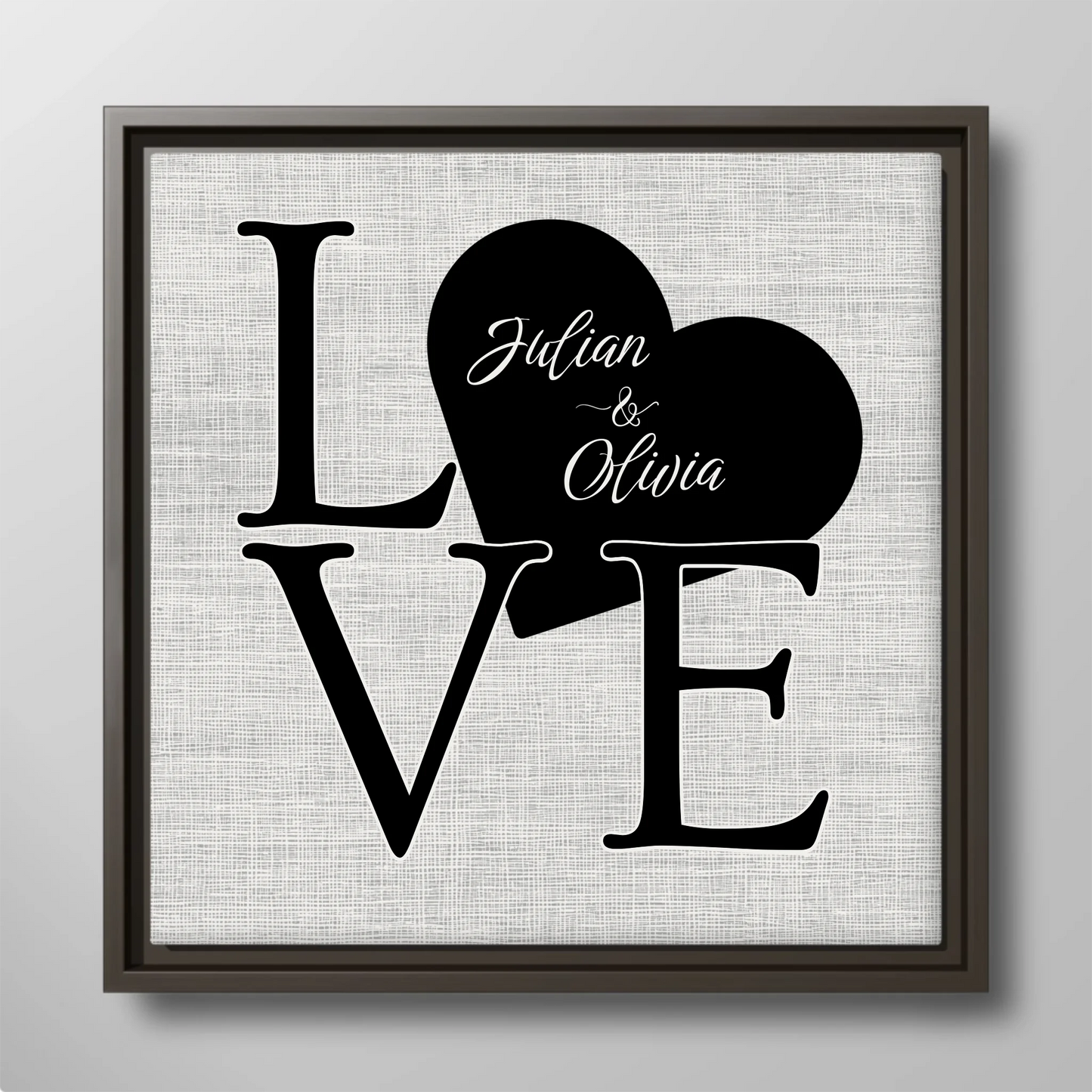 LOVE Canvas Print with Heart Custom Name Detail – Personalized Couple Names Romantic Wall Art Gift for Anniversary or Wedding