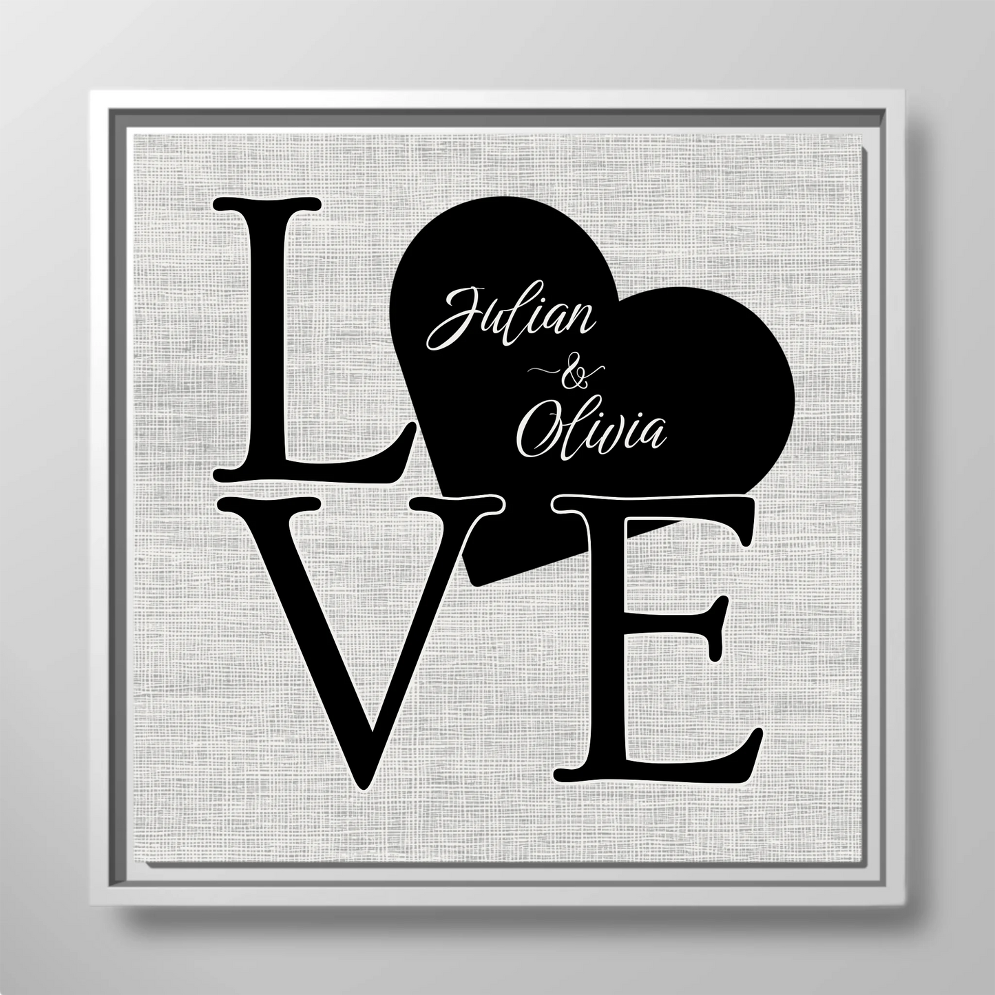 LOVE Canvas Print with Heart Custom Name Detail – Personalized Couple Names Romantic Wall Art Gift for Anniversary or Wedding