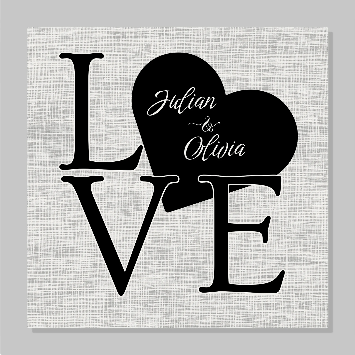 LOVE Canvas Print with Heart Custom Name Detail – Personalized Couple Names Romantic Wall Art Gift for Anniversary or Wedding