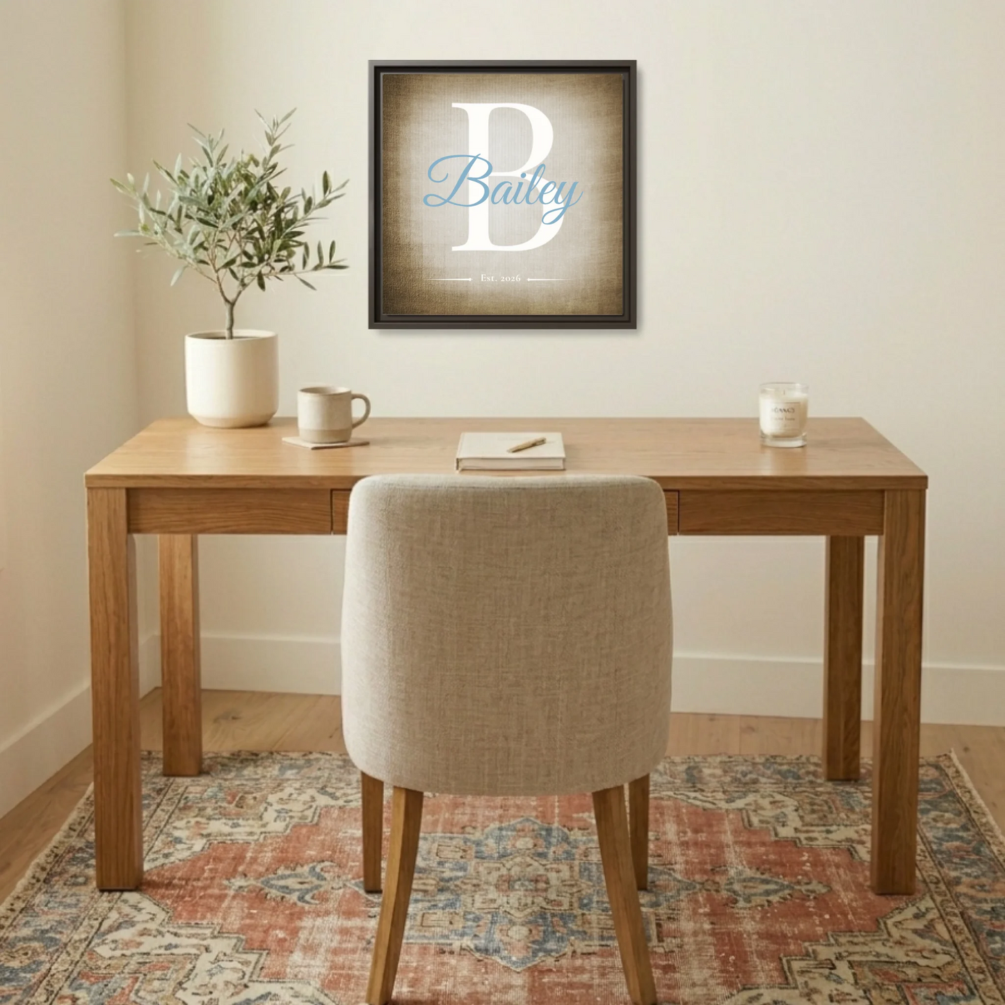 Family Name Monogram Canvas – Personalized Initial, Established Date & Choice of 3 Backgrounds – Meaningful Wall Art