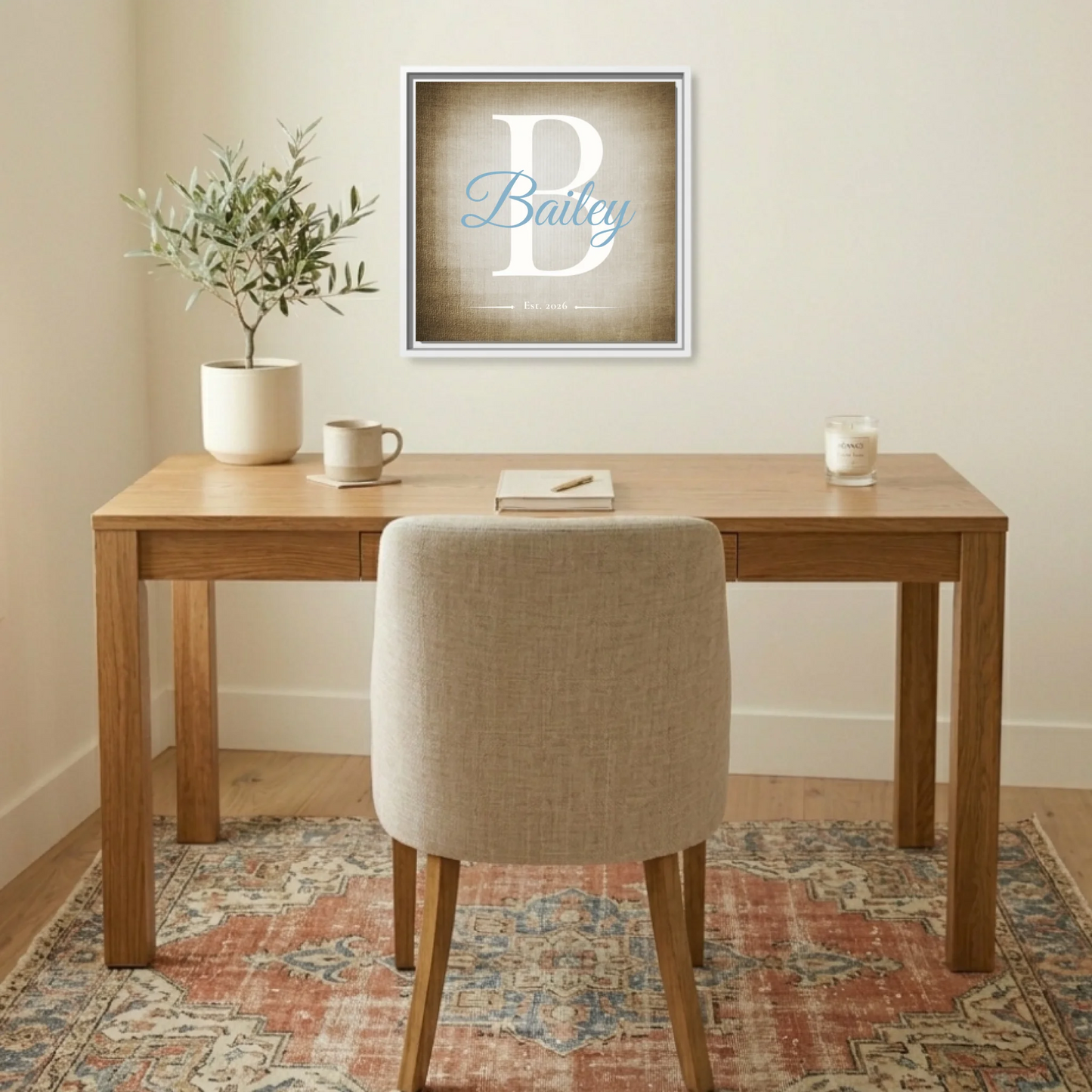Family Name Monogram Canvas – Personalized Initial, Established Date & Choice of 3 Backgrounds – Meaningful Wall Art