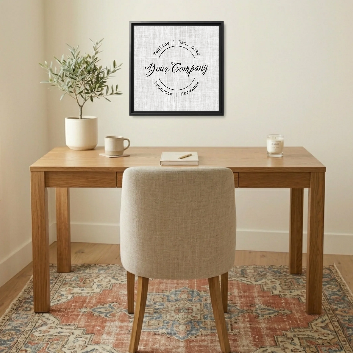 Custom Your Company Business Square Canvas Wall Art – Personalized Company Name and Est. Date Sign, Products, Services & Slogan Unique Grand Opening Gift