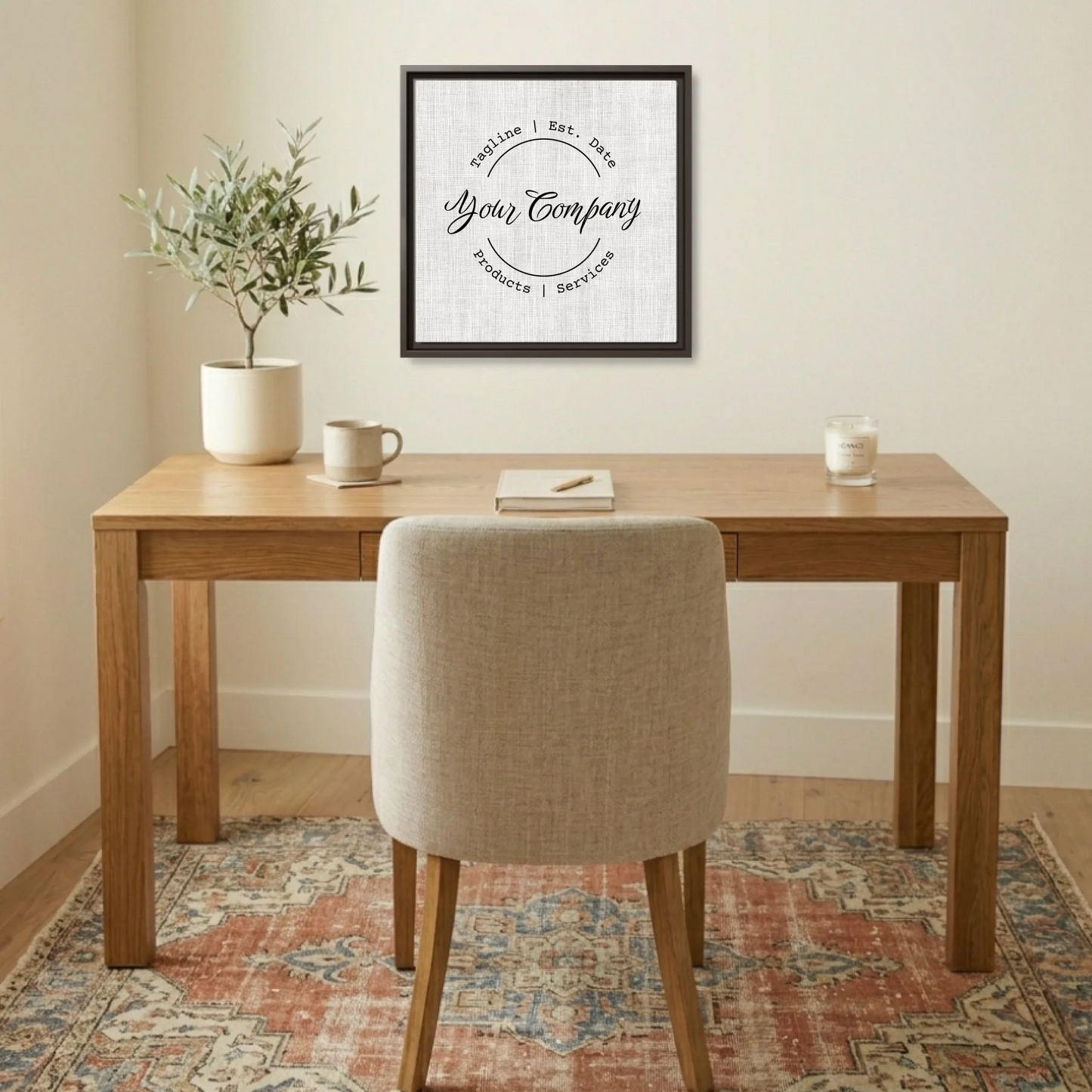Custom Your Company Business Square Canvas Wall Art – Personalized Company Name and Est. Date Sign, Products, Services & Slogan Unique Grand Opening Gift