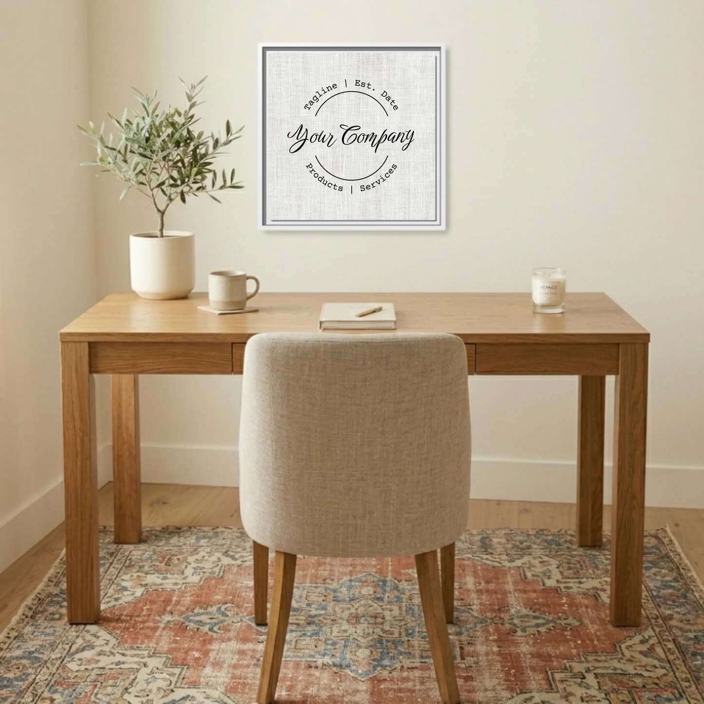 Custom Your Company Business Square Canvas Wall Art – Personalized Company Name and Est. Date Sign, Products, Services & Slogan Unique Grand Opening Gift