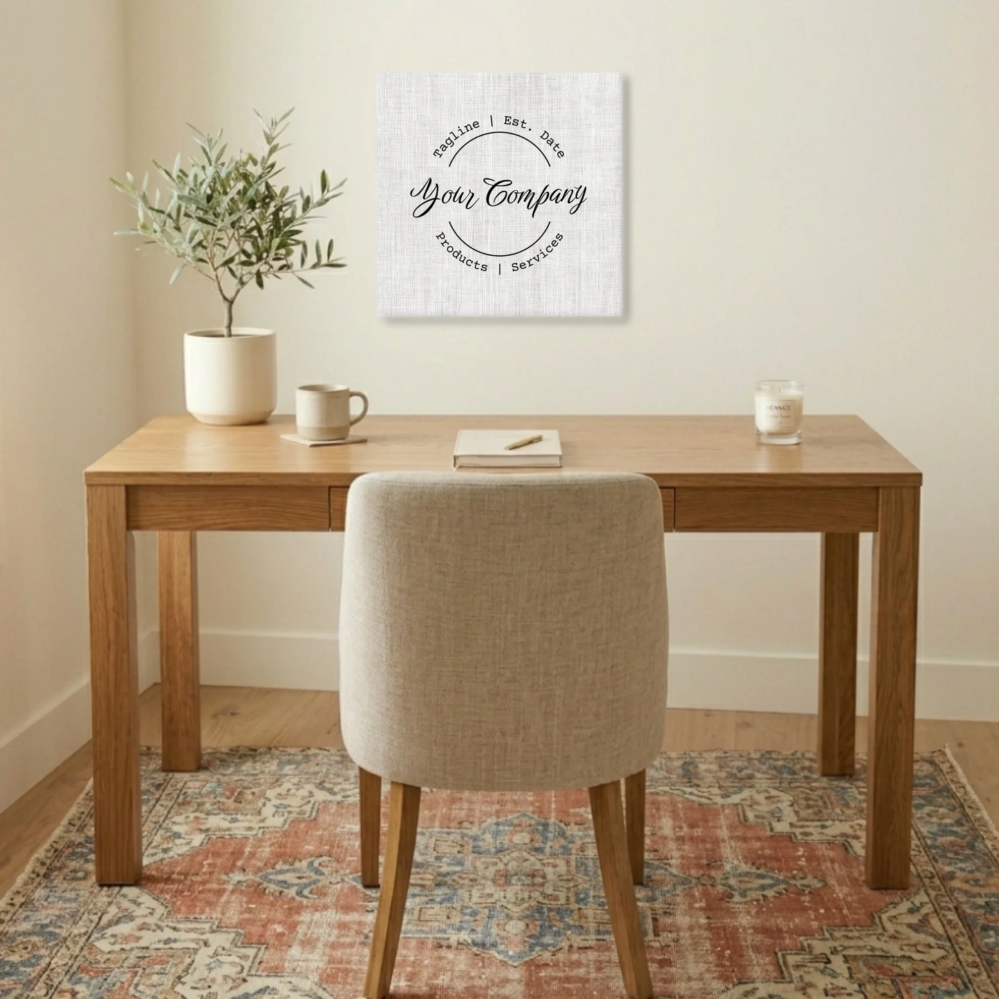 Custom Your Company Business Square Canvas Wall Art – Personalized Company Name and Est. Date Sign, Products, Services & Slogan Unique Grand Opening Gift
