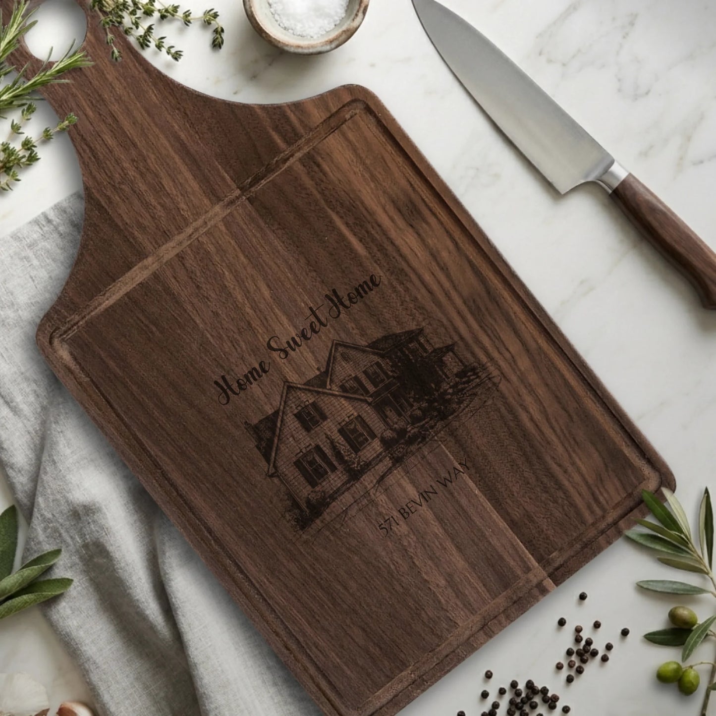 Paddle Cutting Board Walnut with Drip for TIB