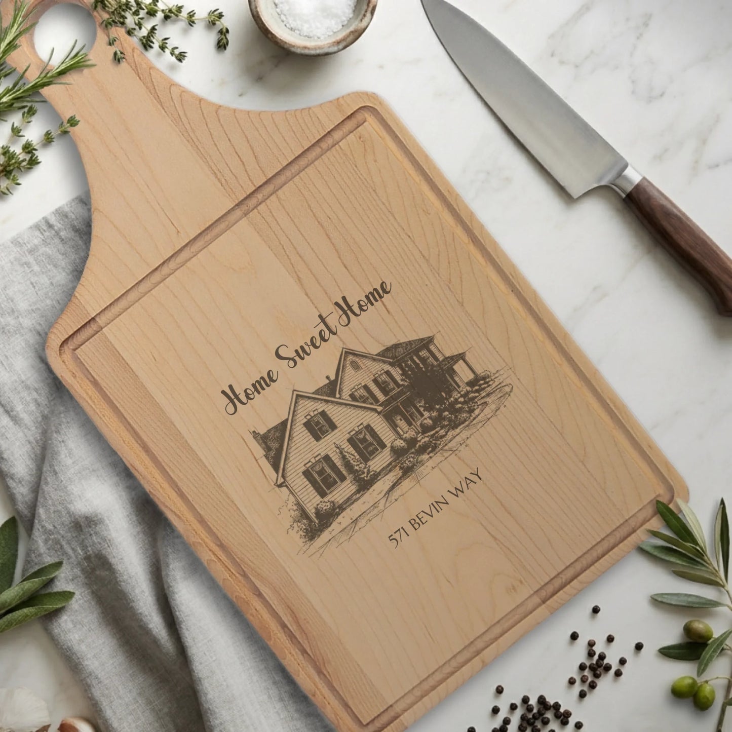 Paddle Cutting Board Maple with Drip for TIB