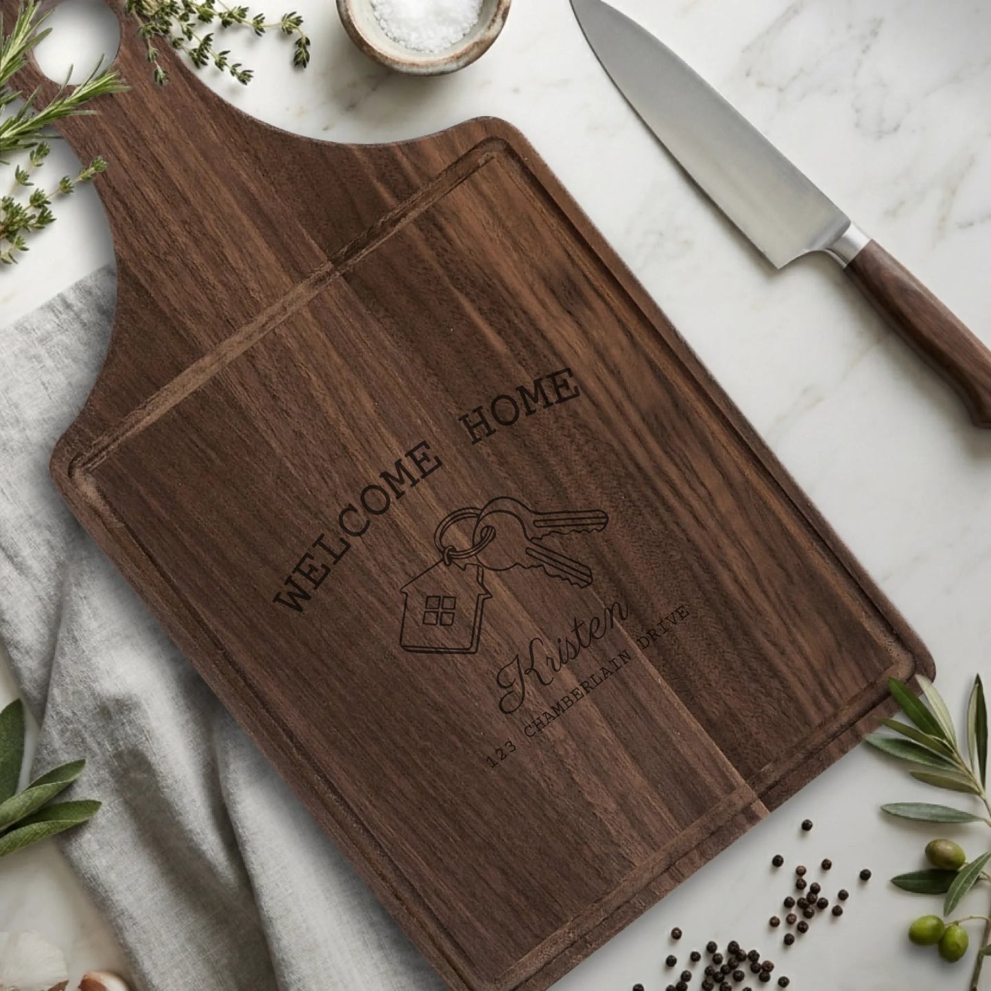 Paddle Cutting Board Walnut with Drip for TIB