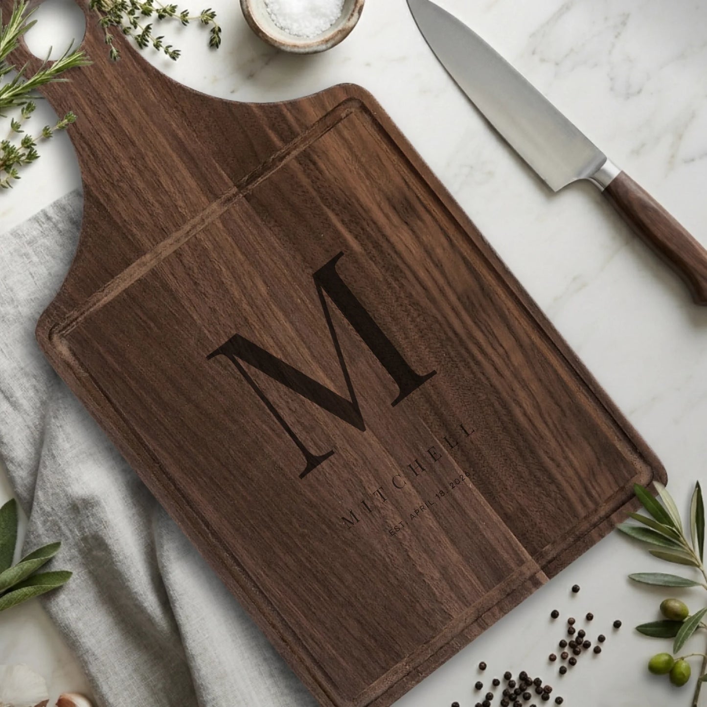 Paddle Cutting Board Walnut with Drip for TIB