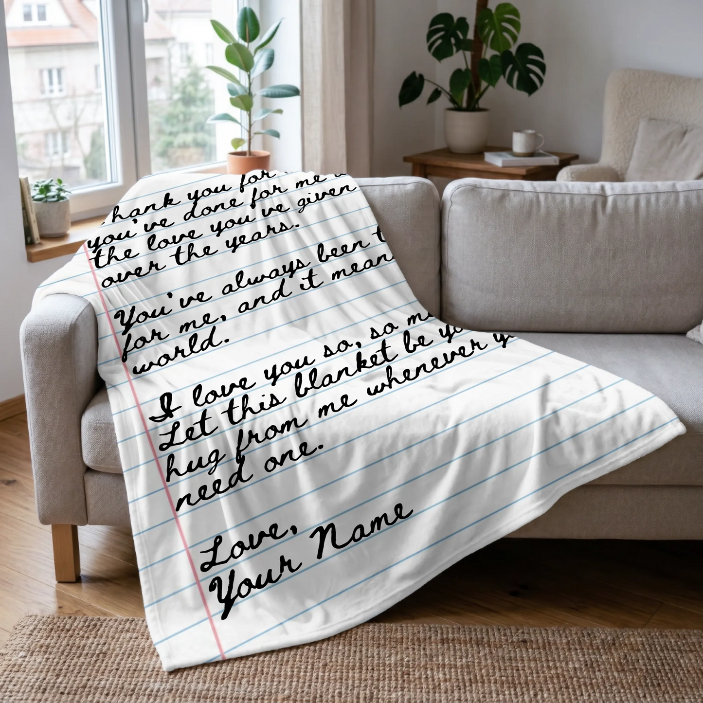 Heartfelt Letter & Name Notebook Design Handwritten Blanket - Type Your Custom Letter - Personalized