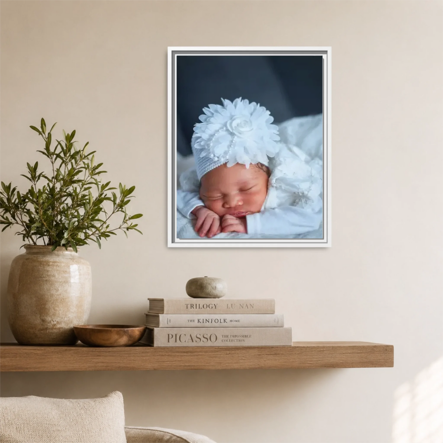White Framed 16x20 Vertical Canvas (4.5) Mockup For TIB