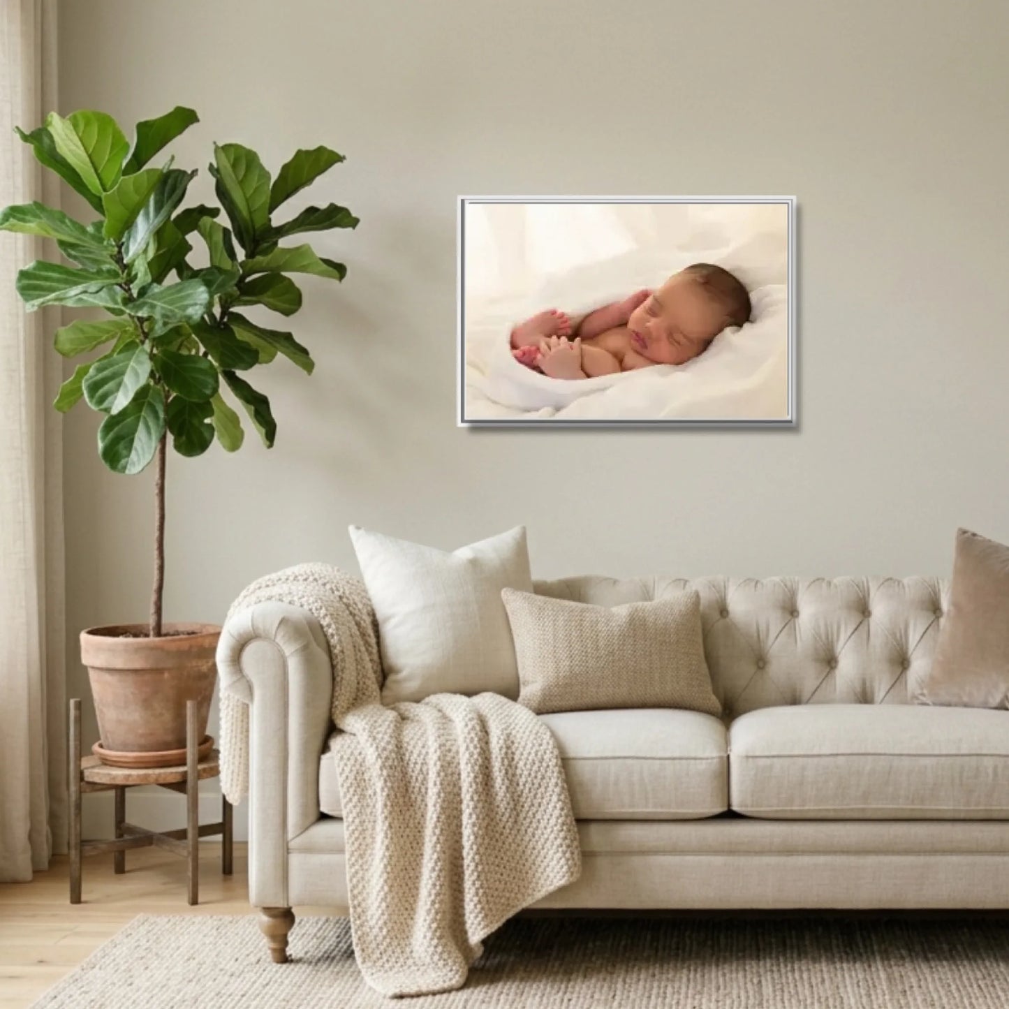 White framed 36x24 Horizontal Canvas (2.3) Lifestyle Mockup