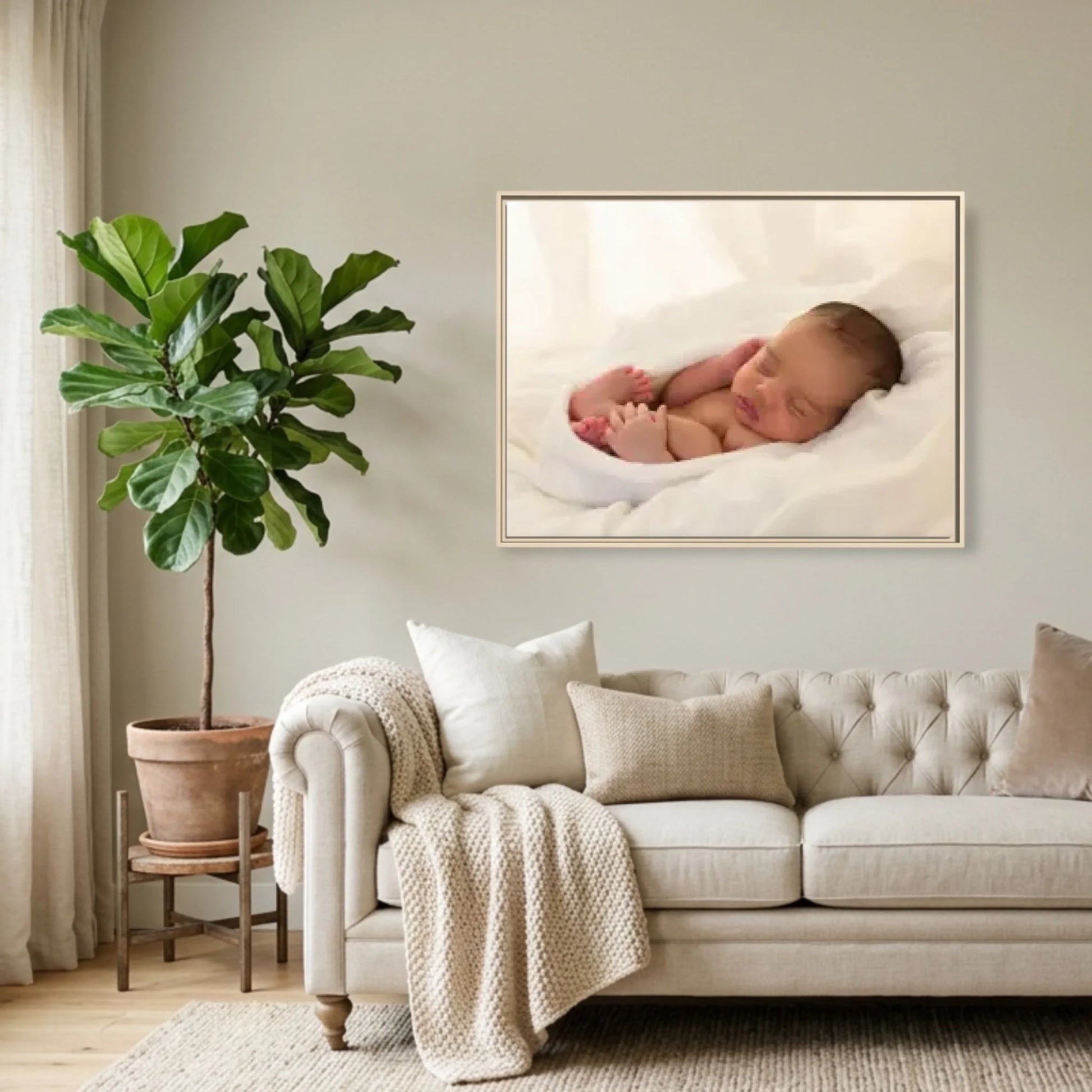 Natural Framed Horizontal 4.3 Rectangular Canvas Lifestyle Mockup