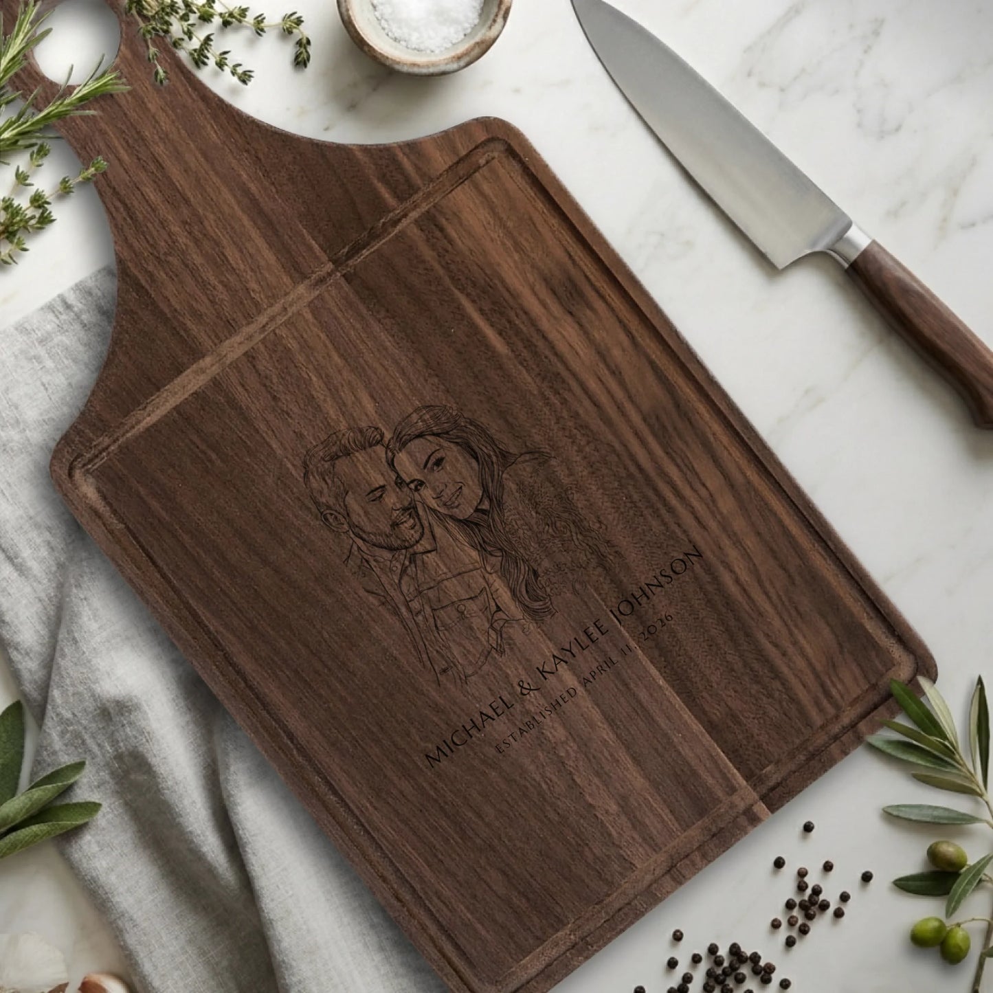 Paddle Cutting Board Walnut with Drip for TIB