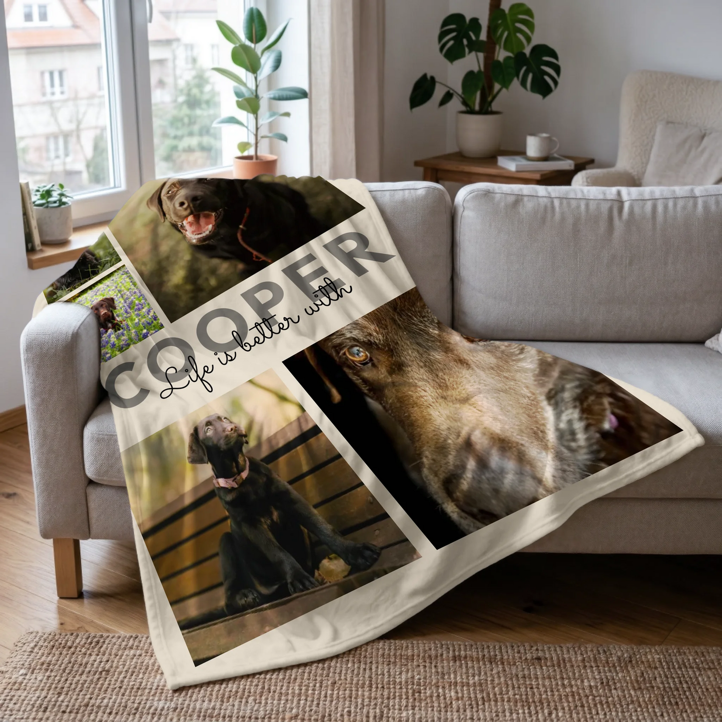 Pet Photo Blanket - Pet's Name, Message & 5-Photo Collage - Personalized