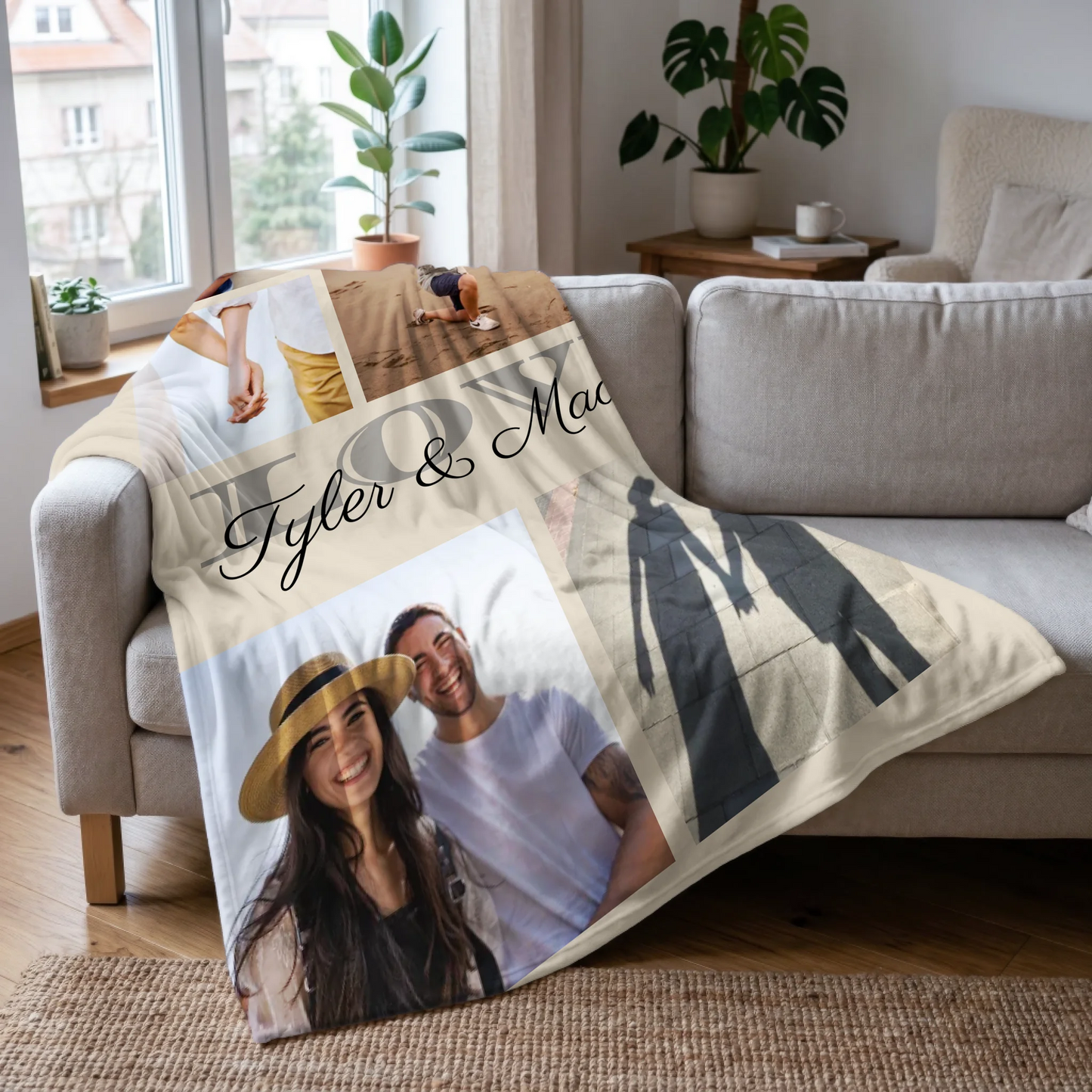 Love 5-Photo Couples Blanket with First Names - Personalized