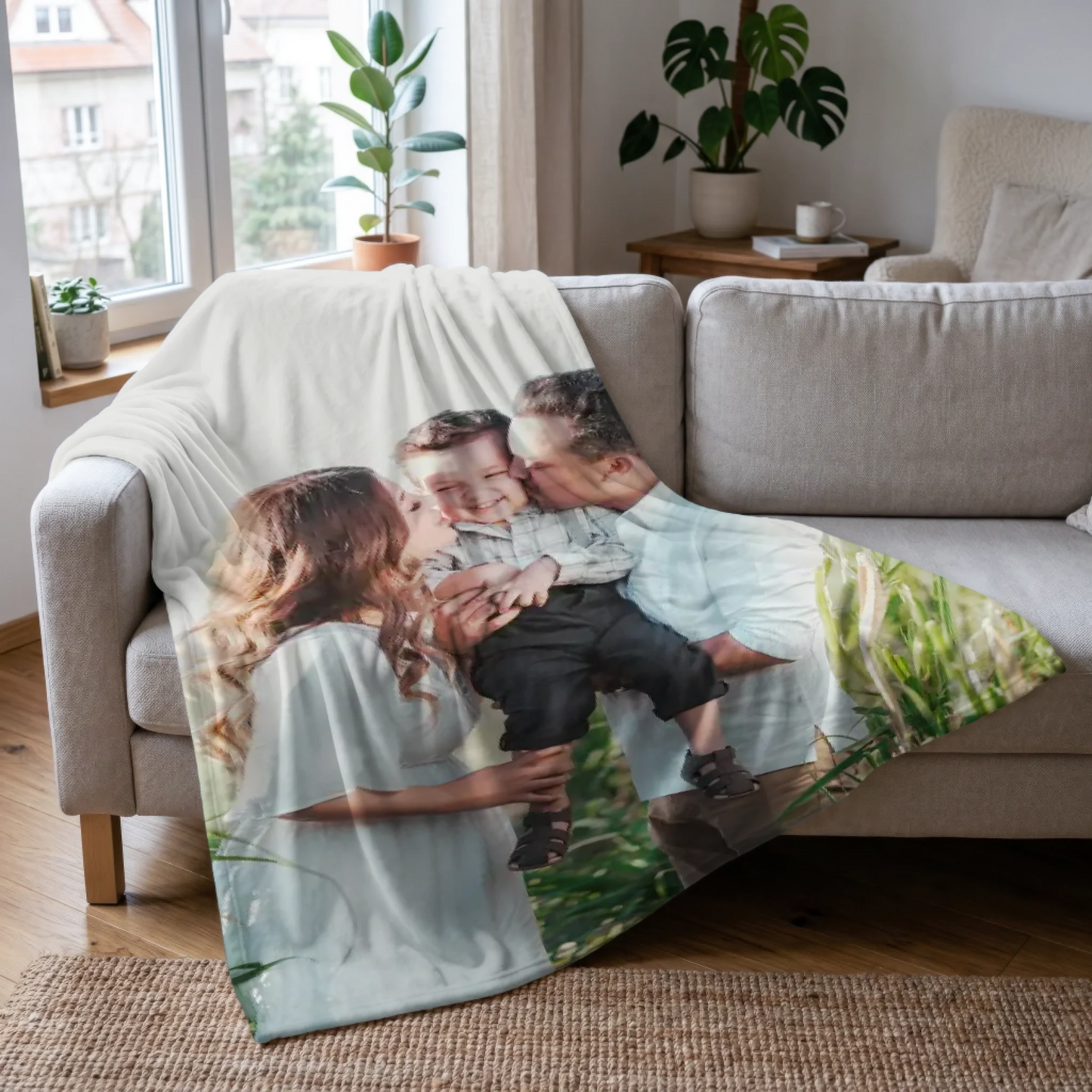 Family Photo Blanket with Name or Message - Personalized