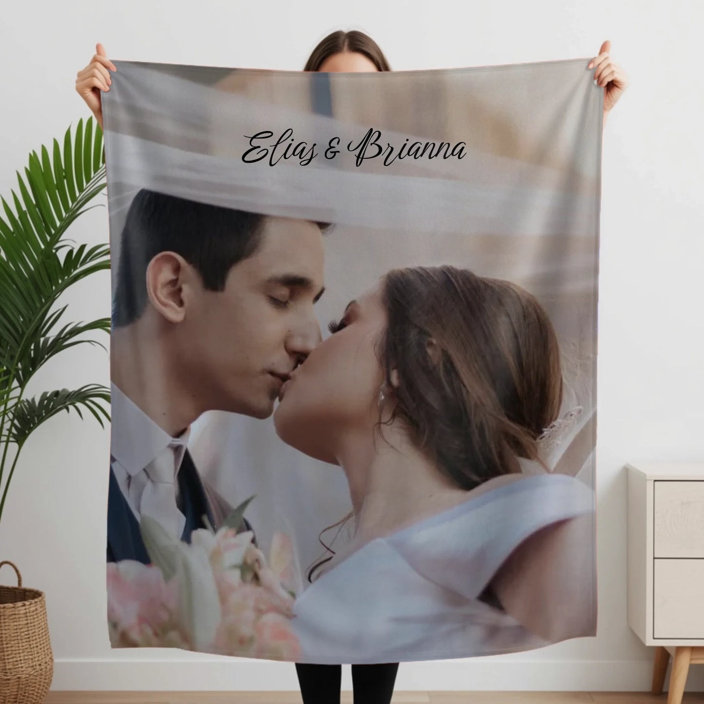 Woman Holding Fleece Blanket Closeup