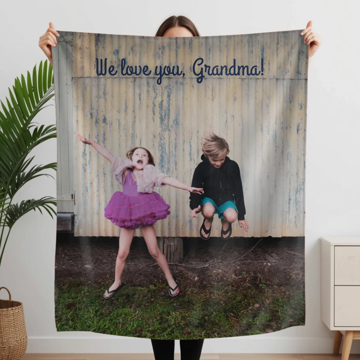 Woman Holding Fleece Blanket Closeup